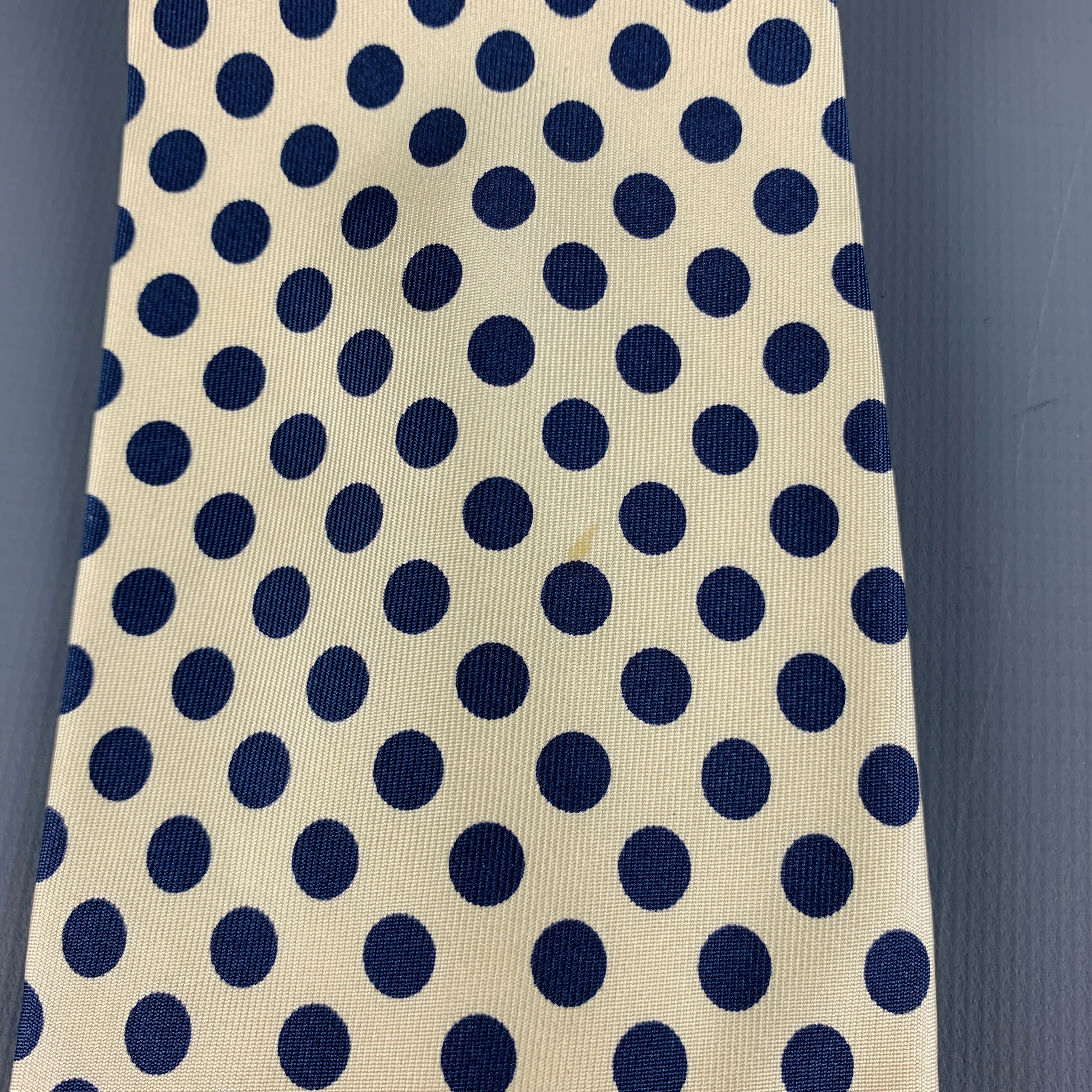VALENTINO Yellow Navy Dots Silk Tie - Image 6