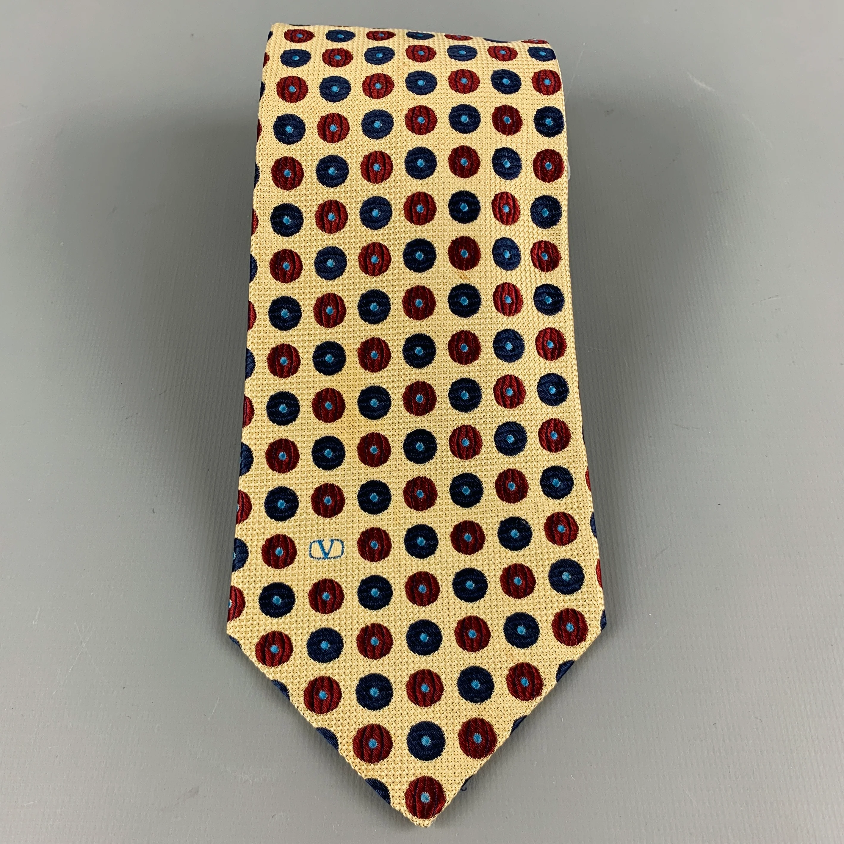 VALENTINO Yellow Red Blue Dots Silk Tie - Image 2