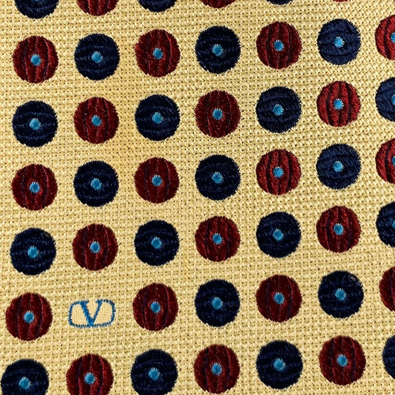 VALENTINO Yellow Red Blue Dots Silk Tie - Image 3
