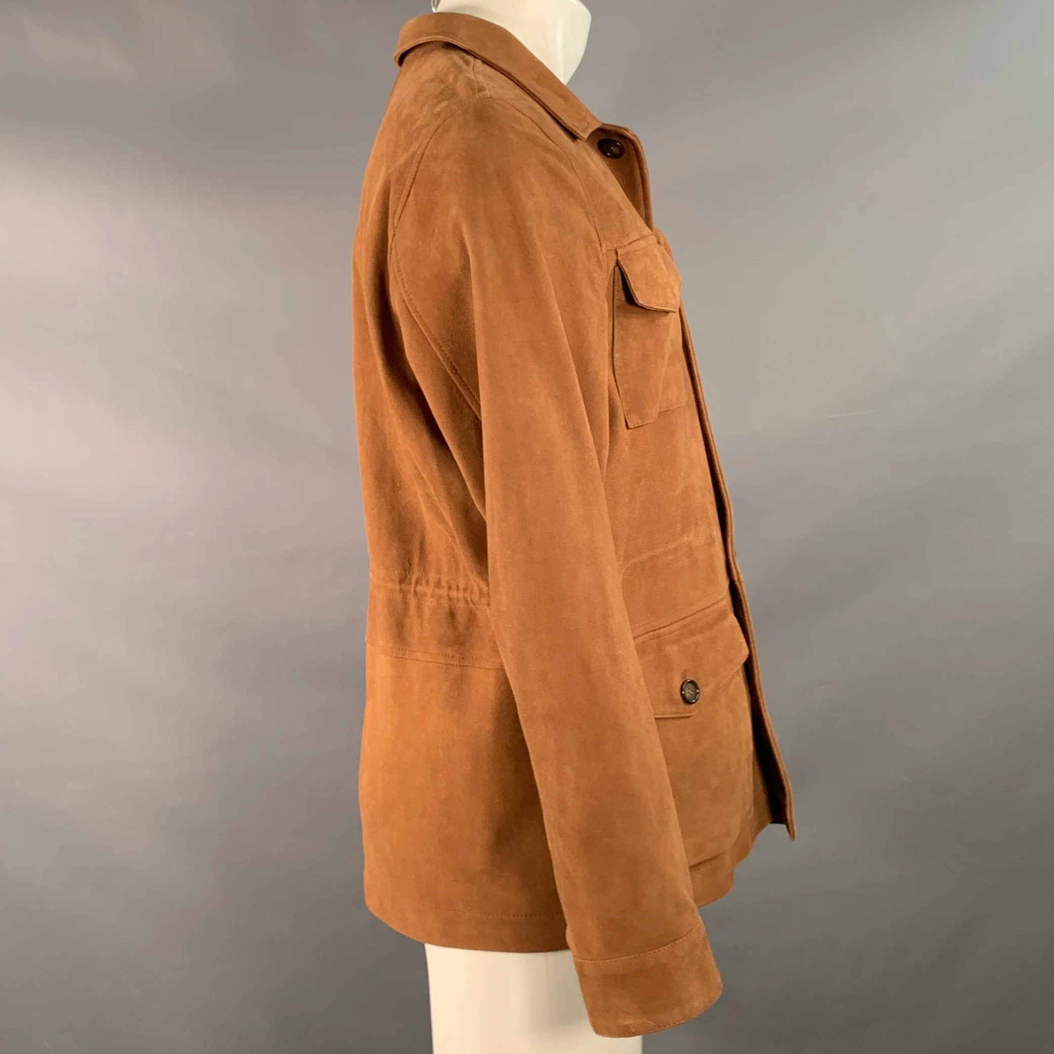 VALSTAR Size 40 Field Camel Lambskin Suede Drawstring Jacket - Image 2