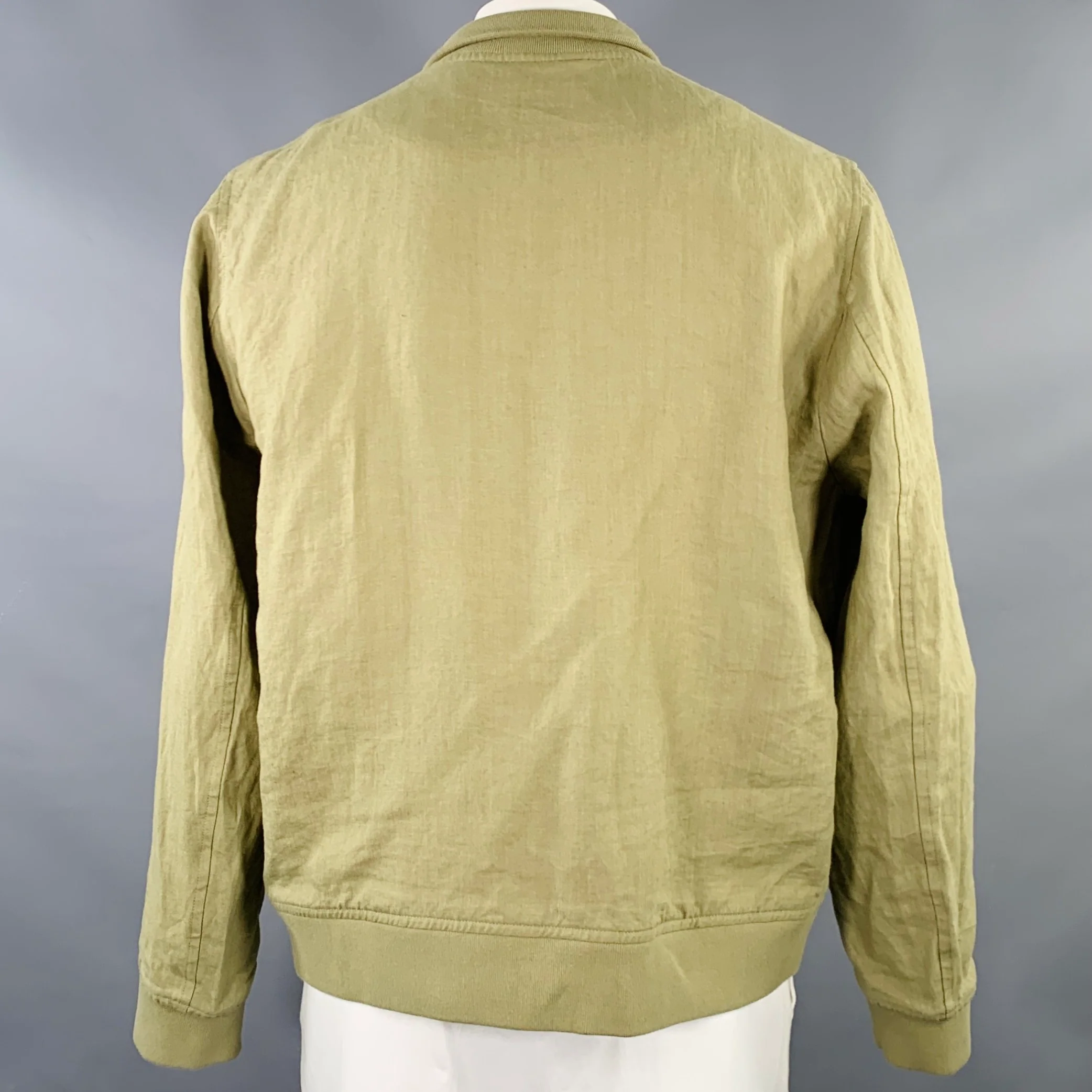 VALSTAR Size 46 Valstarino Green Olive Linen Bomber Jacket - Image 3