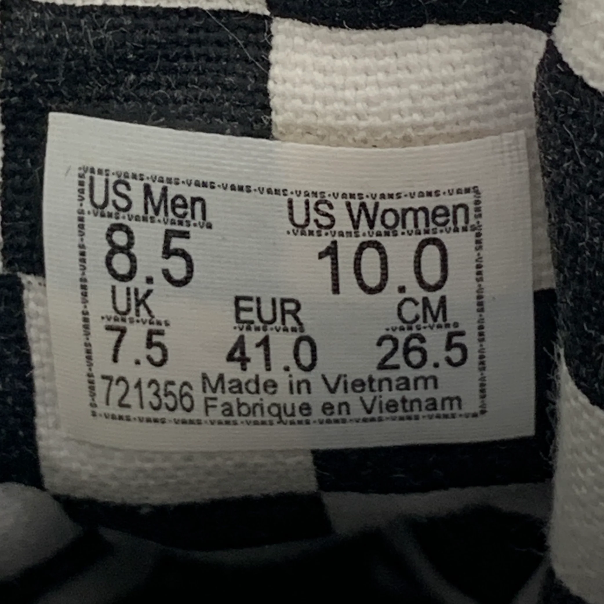 VANS Size 8.5 All Over Checkerboard Black White Checkered Canvas High Top Sneakers - Image 8
