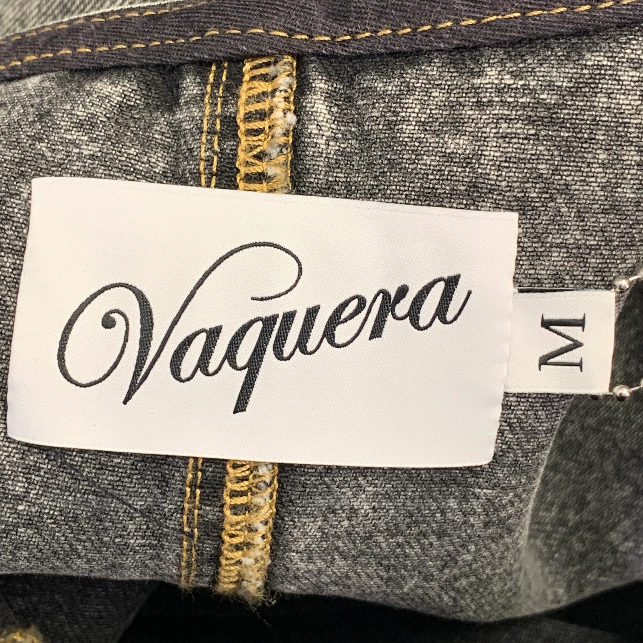 VAQUERA Size M Grey Cotton Denim Contrast Stitch Oversized Drop Waist Deep V-Neck Dress - Image 5