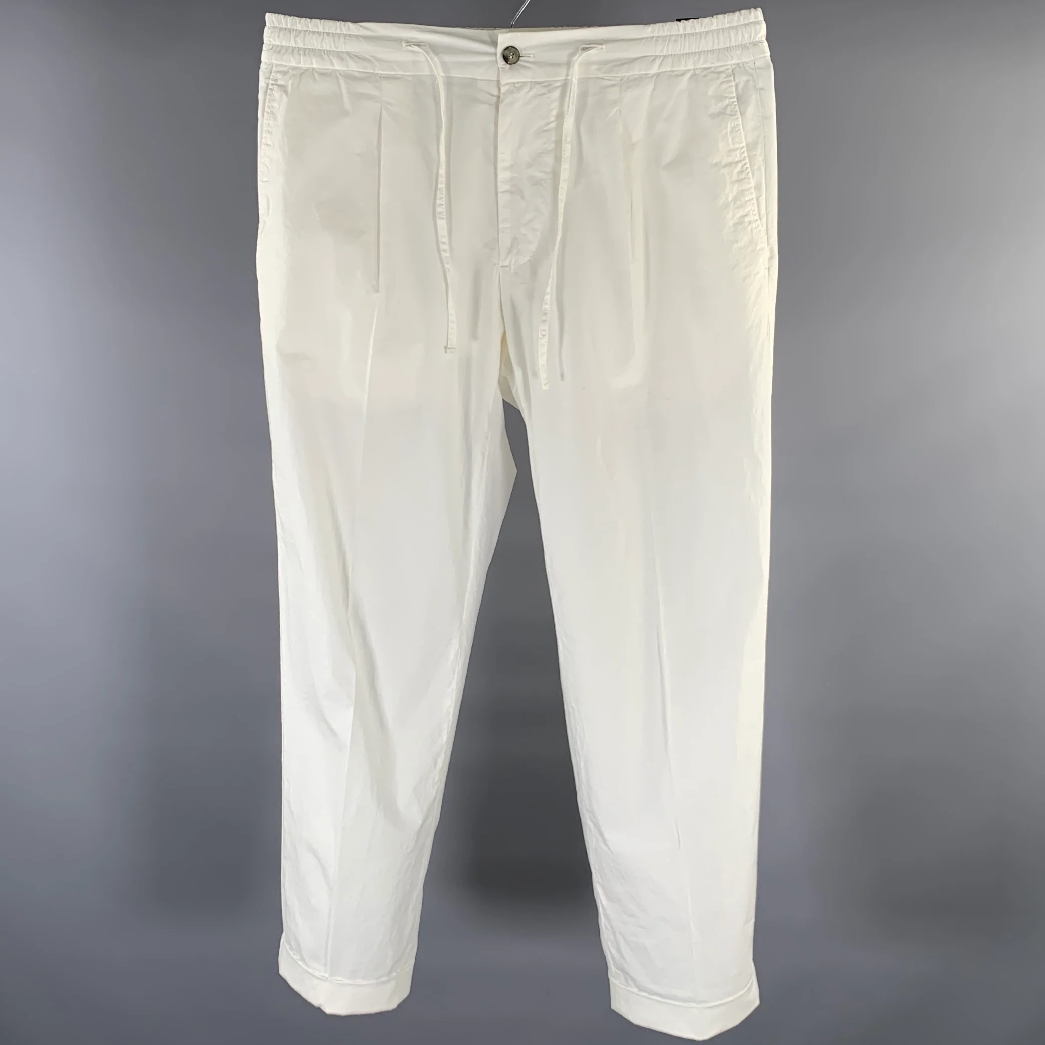 VAULT 134 Size M White Pleated Cotton Blend Drawstring Casual Pants