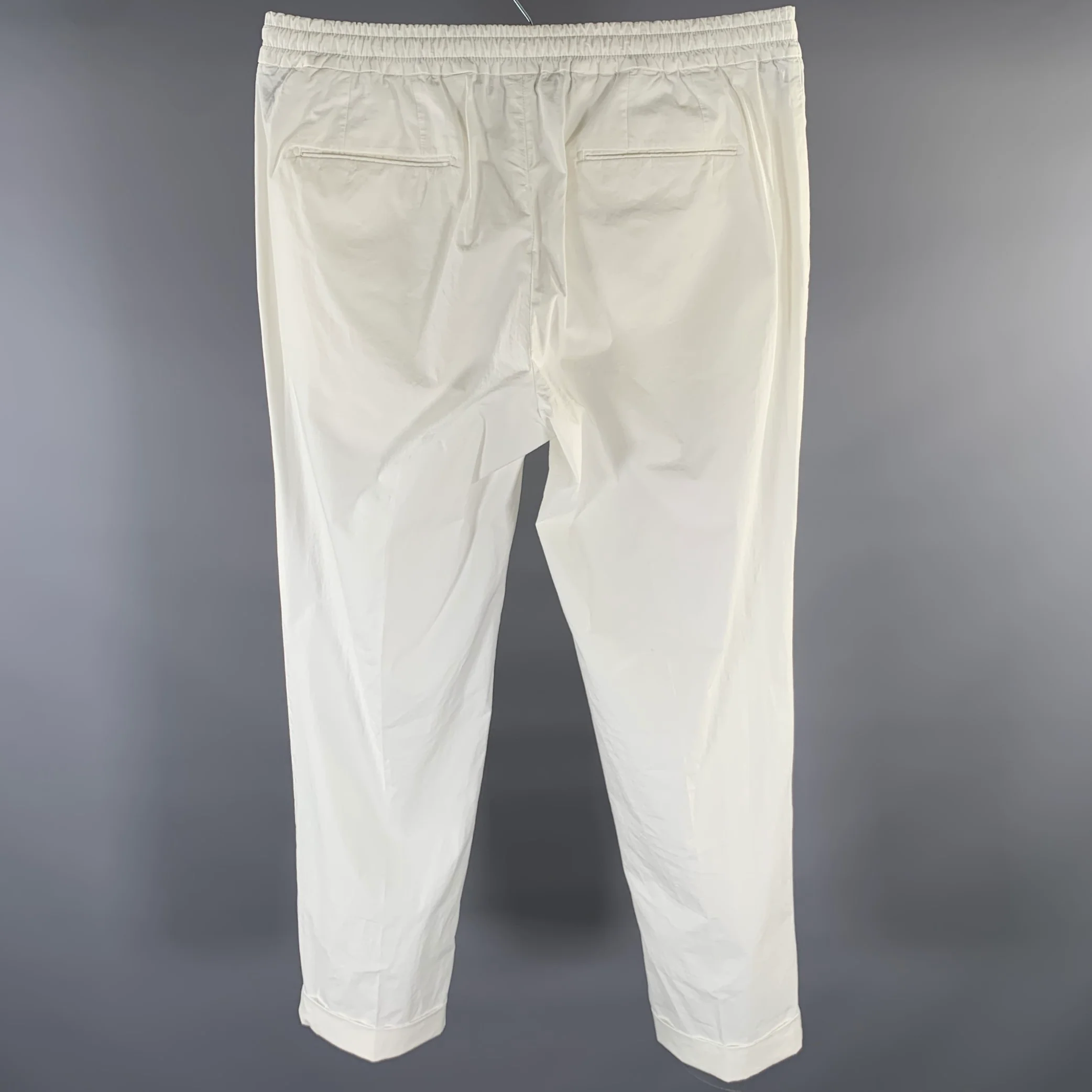 VAULT 134 Size M White Pleated Cotton Blend Drawstring Casual Pants - Image 2
