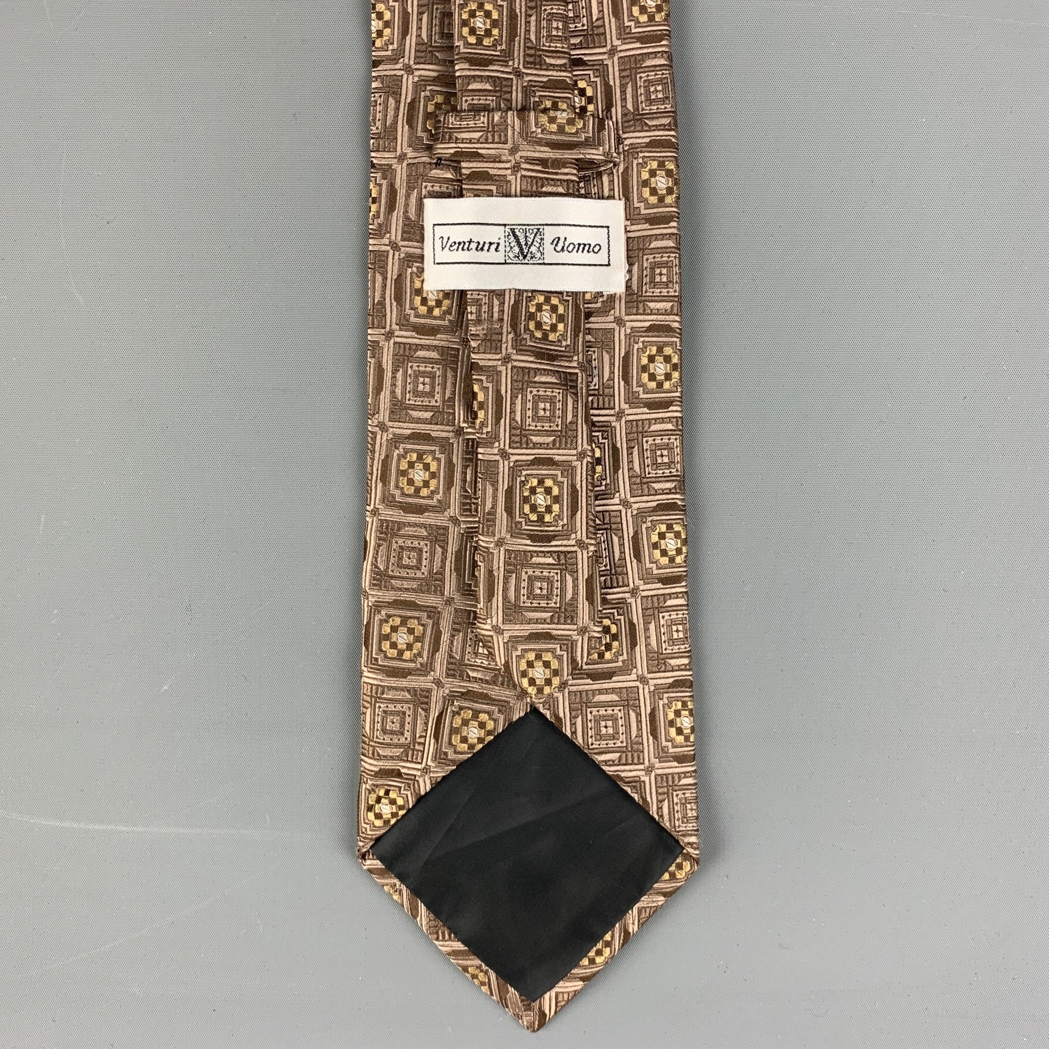 VENTURI UOMO Brown Print Silk Tie - Image 4
