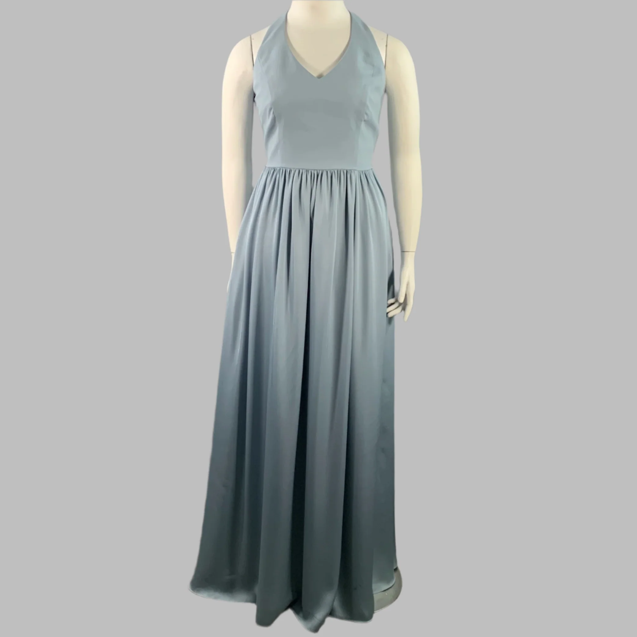 VERA WANG Size 12 Dusty Blue Polyester Halter Long Evening Gown