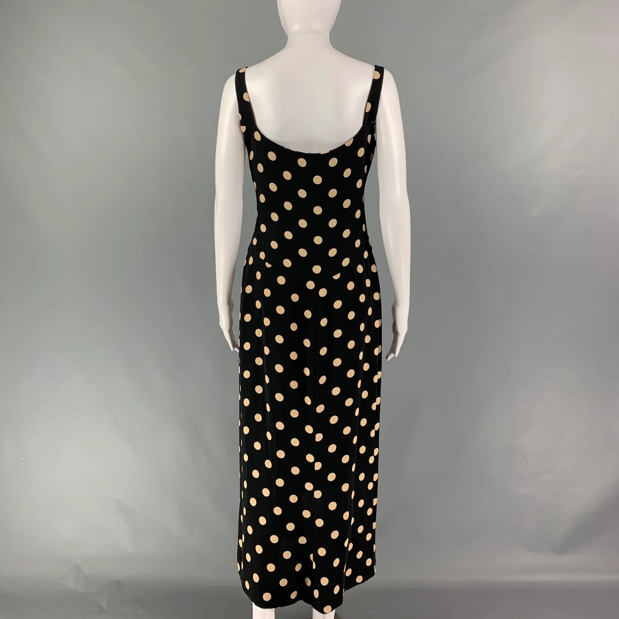 VERA WANG Size 8 Black & Beige Silk Polka Dot Long Dress - Image 3