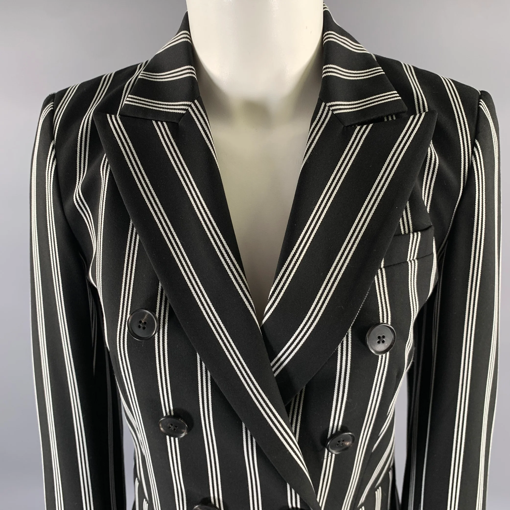 VERONICA BEARD Size 4 Black White Striped Polyester Viscose Blazer - Image 2
