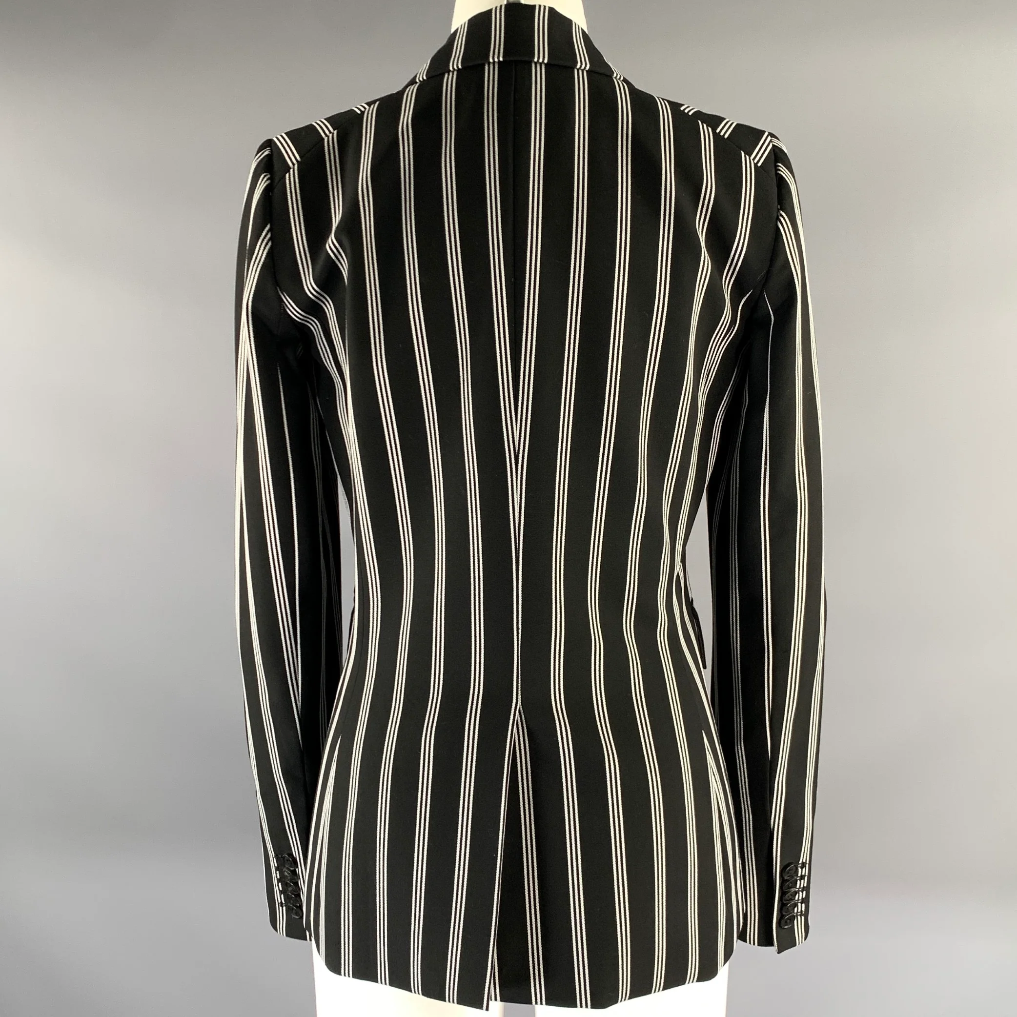 VERONICA BEARD Size 4 Black White Striped Polyester Viscose Blazer - Image 4