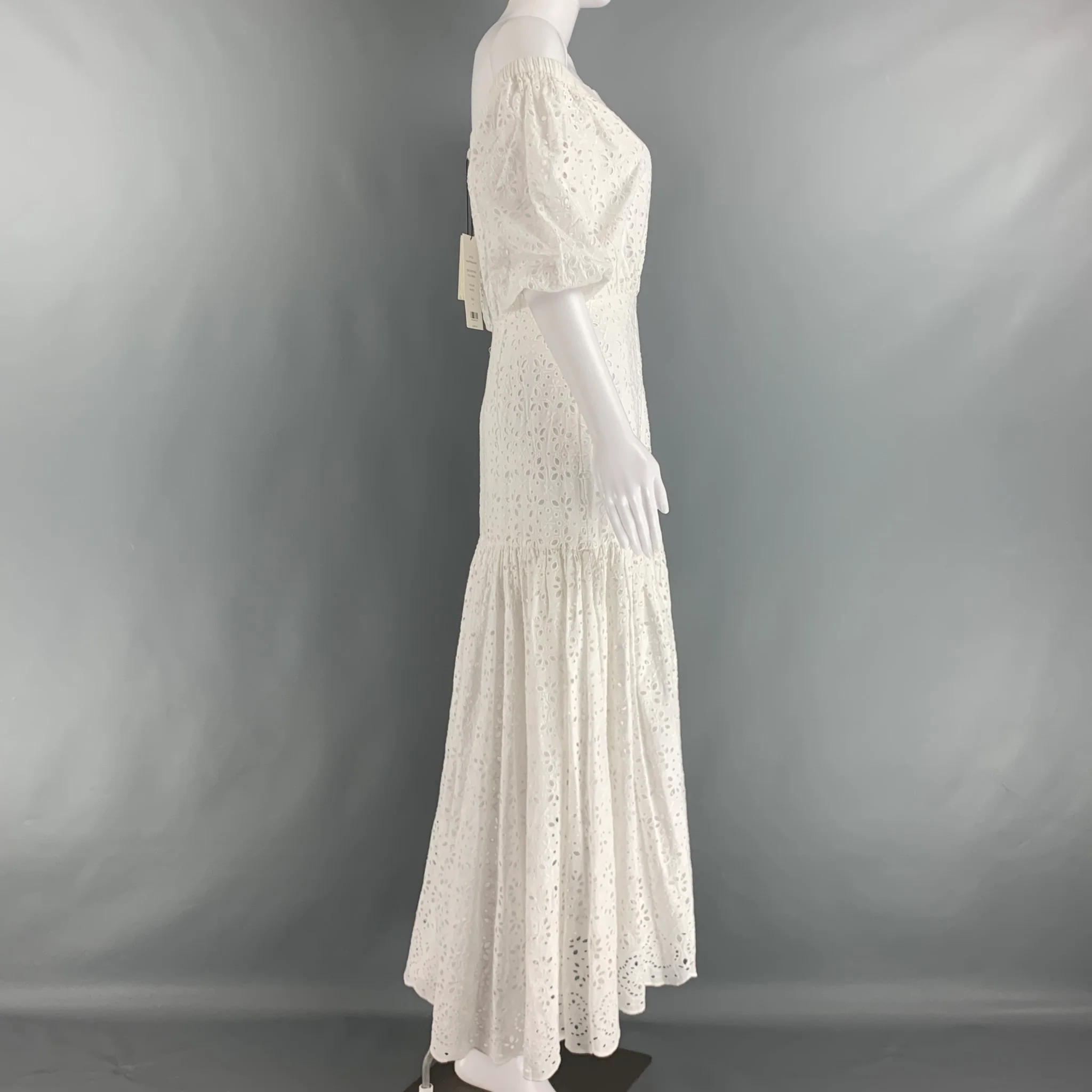 VERONICA BEARD Size 4 White Cotton Eyelet Short Sleeve Long Dress - Image 3