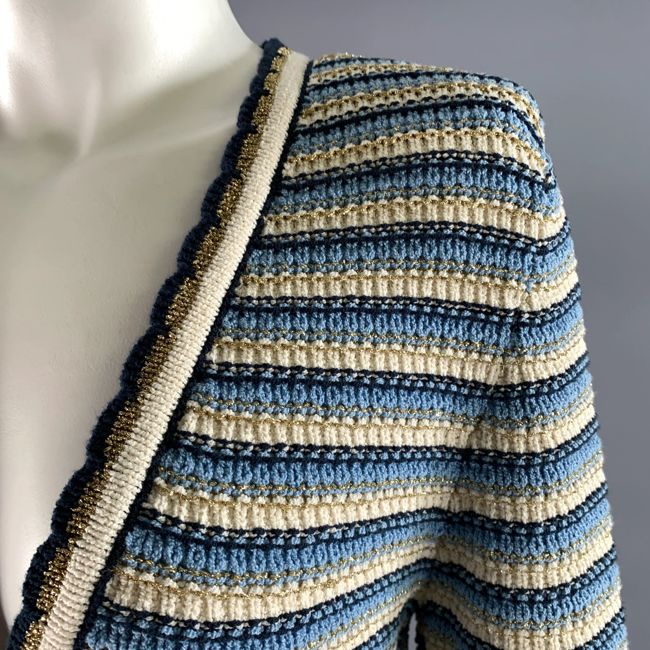 VERONICA BEARD Size S Blue White Gold Stripe Cotton Polyamide Cardigan - Image 2