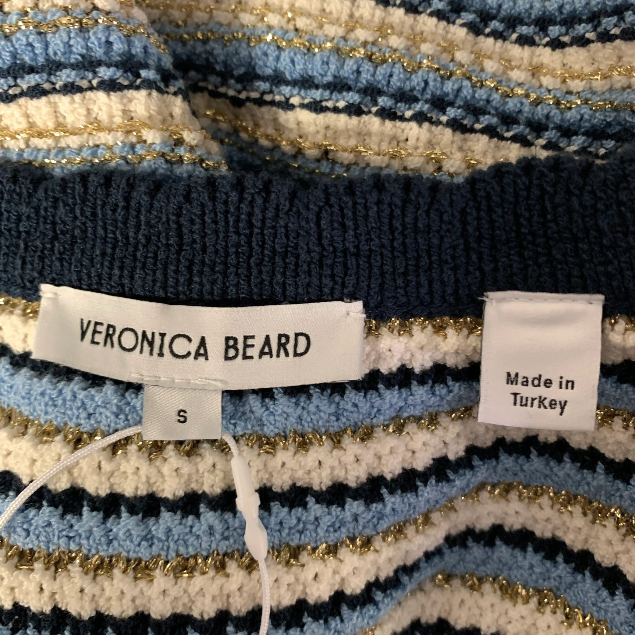 VERONICA BEARD Size S Blue White Gold Stripe Cotton Polyamide Cardigan - Image 7