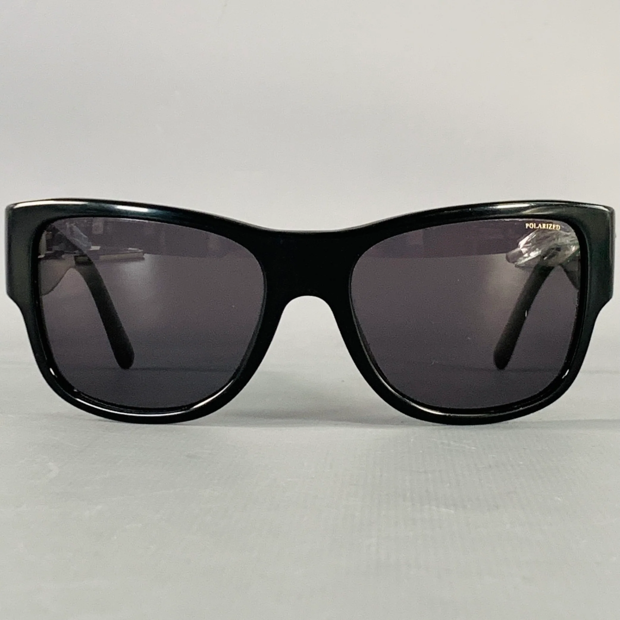 VERSACE Black Acetate Square Polarized Sunglasses