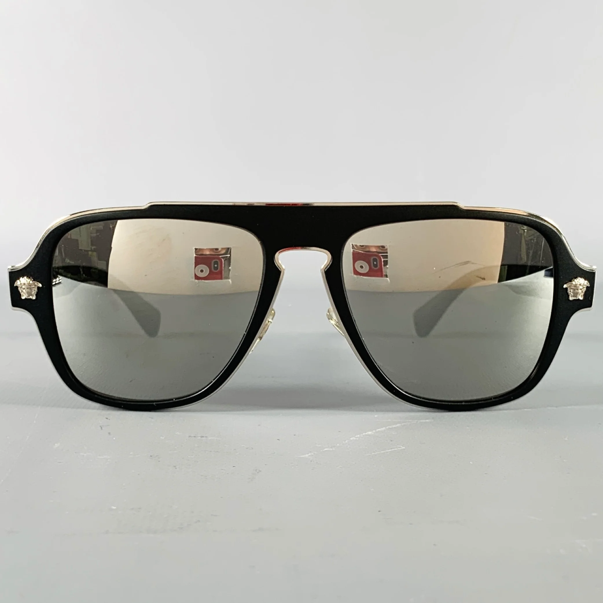 VERSACE Black Silver Medusa Heads Metal Sunglasses