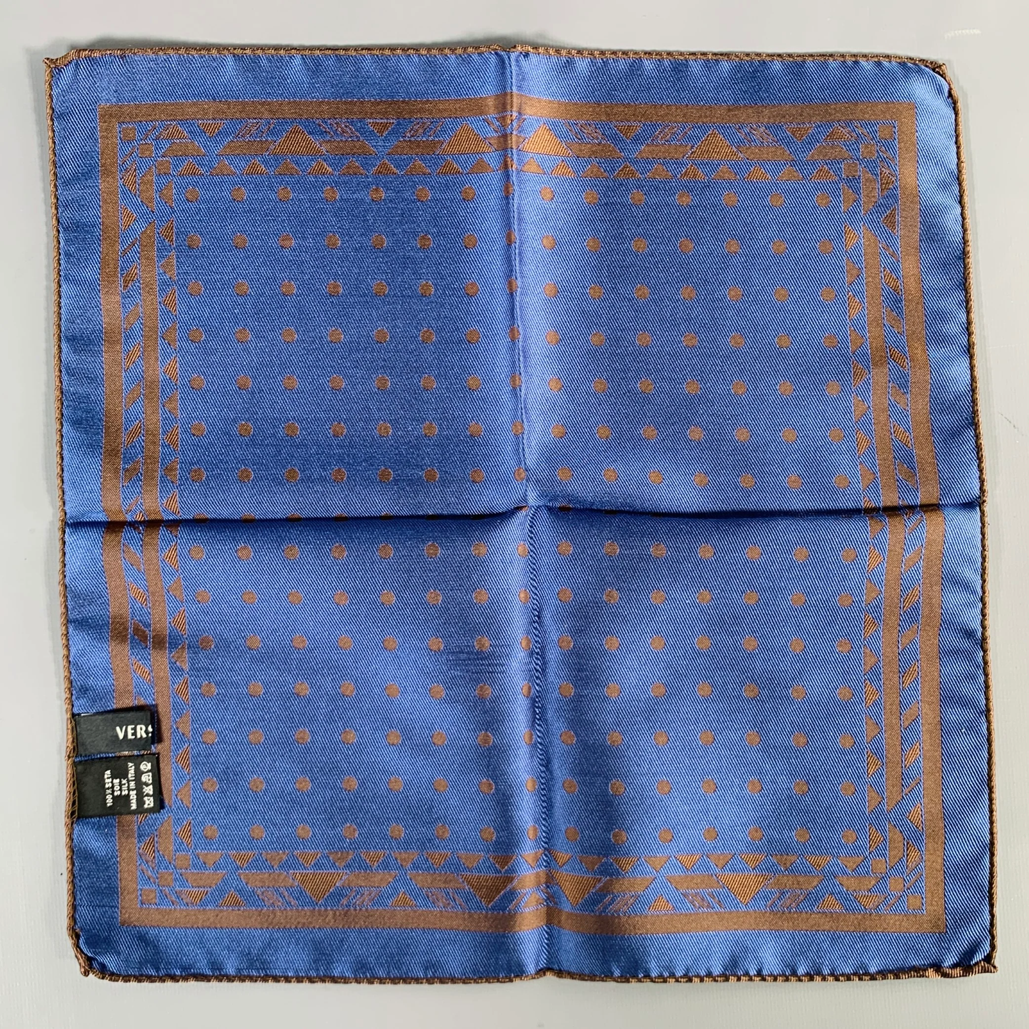 VERSACE Blue Brown Dots Silk Pocket Square - Image 2