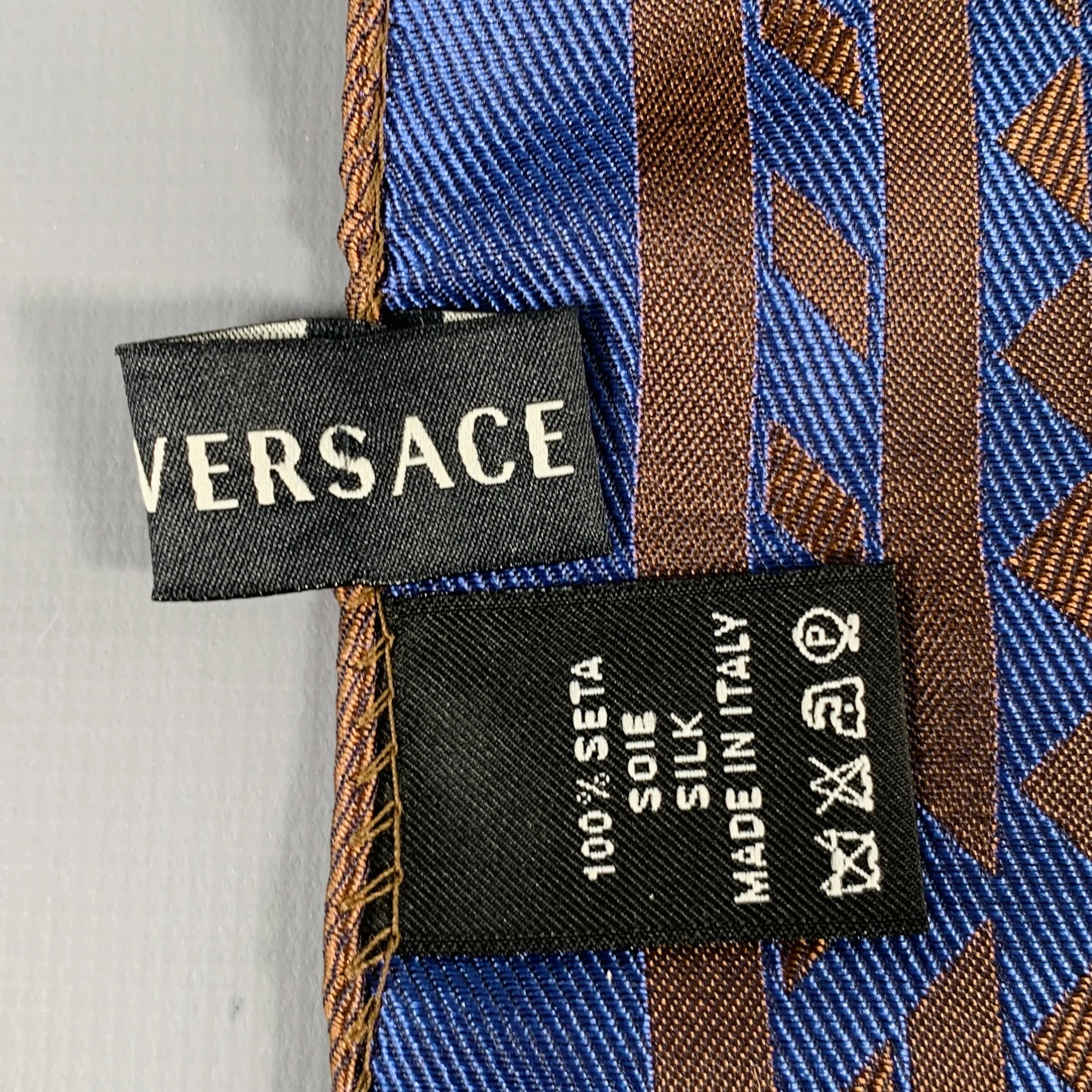 VERSACE Blue Brown Dots Silk Pocket Square - Image 3
