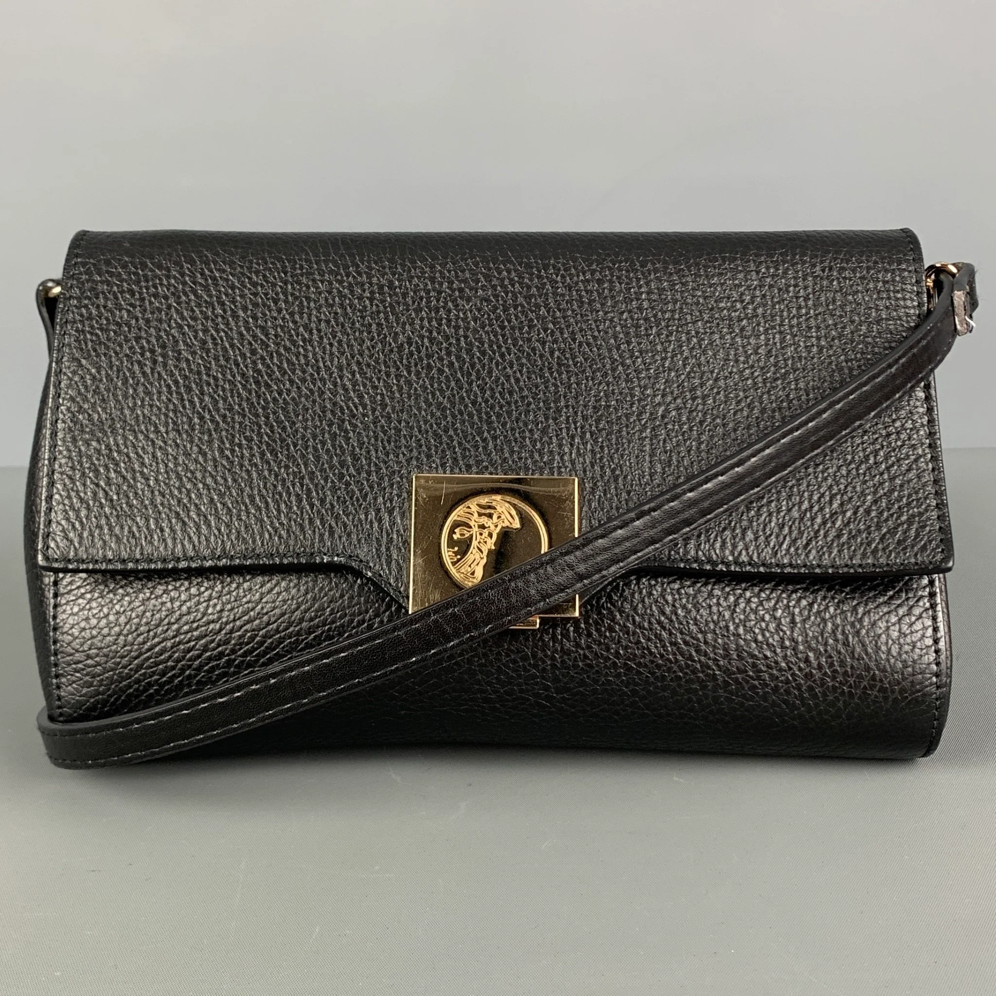 VERSACE COLLECTION Black Pebble Grain Leather Handbag & Leather Goods
