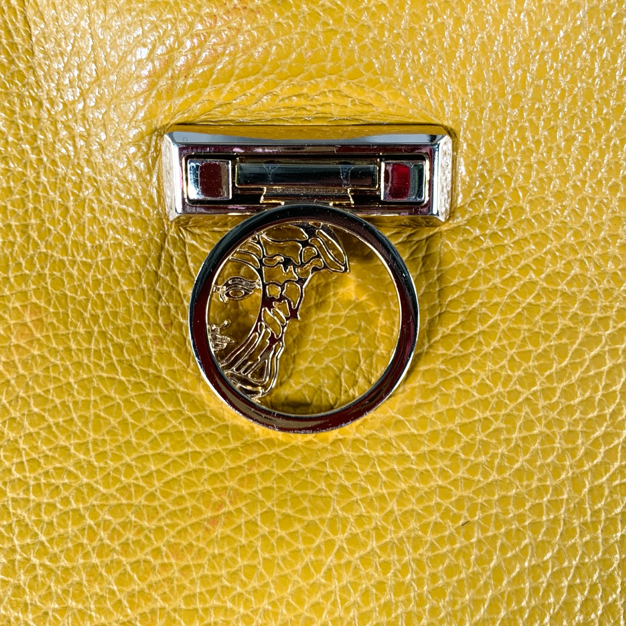 VERSACE COLLECTION Mustard Yellow Pebble Grain Leather Shoulder Bag - Image 2