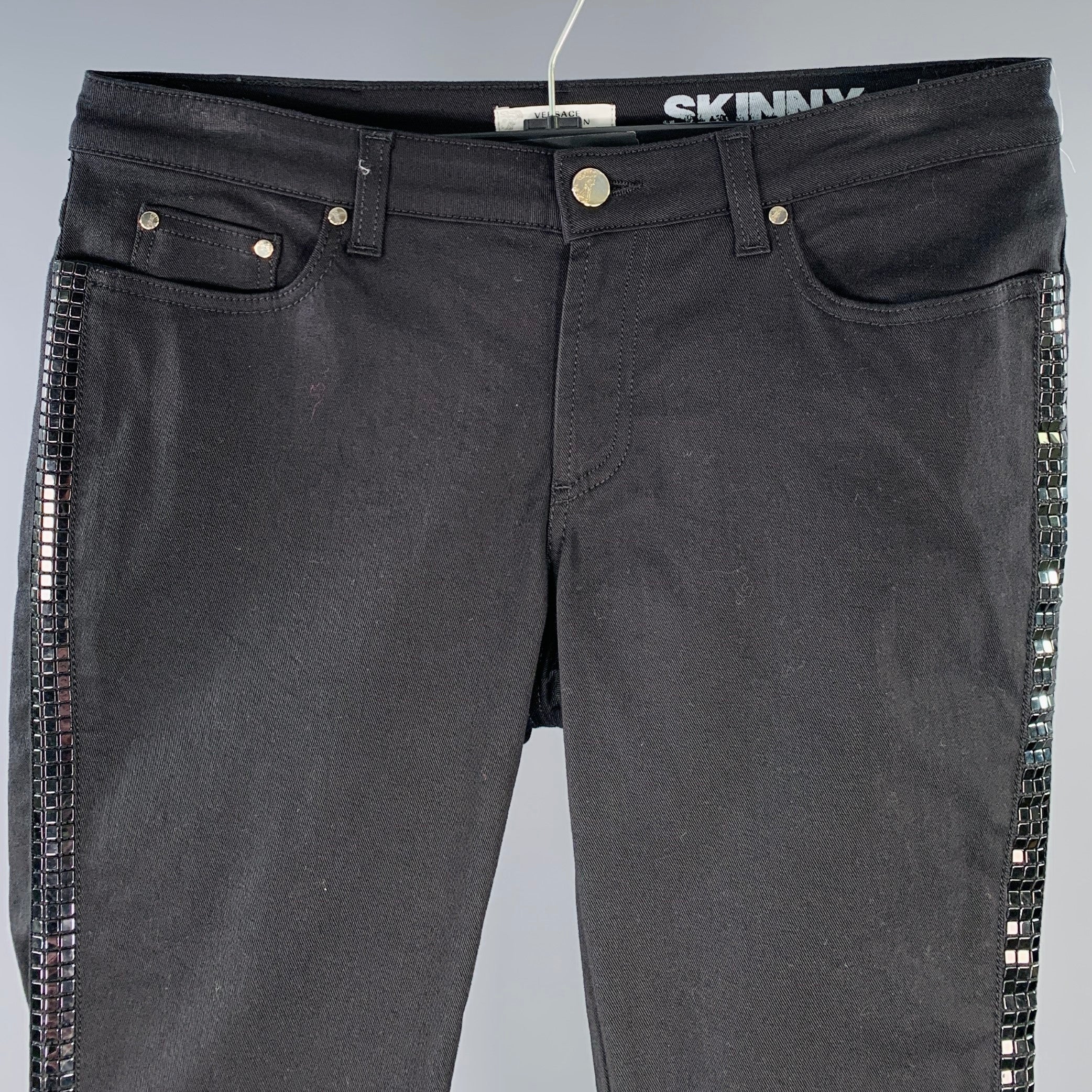 VERSACE COLLECTION Size 30 Donna Black Cotton Blend Studded Skinny Jeans - Image 2