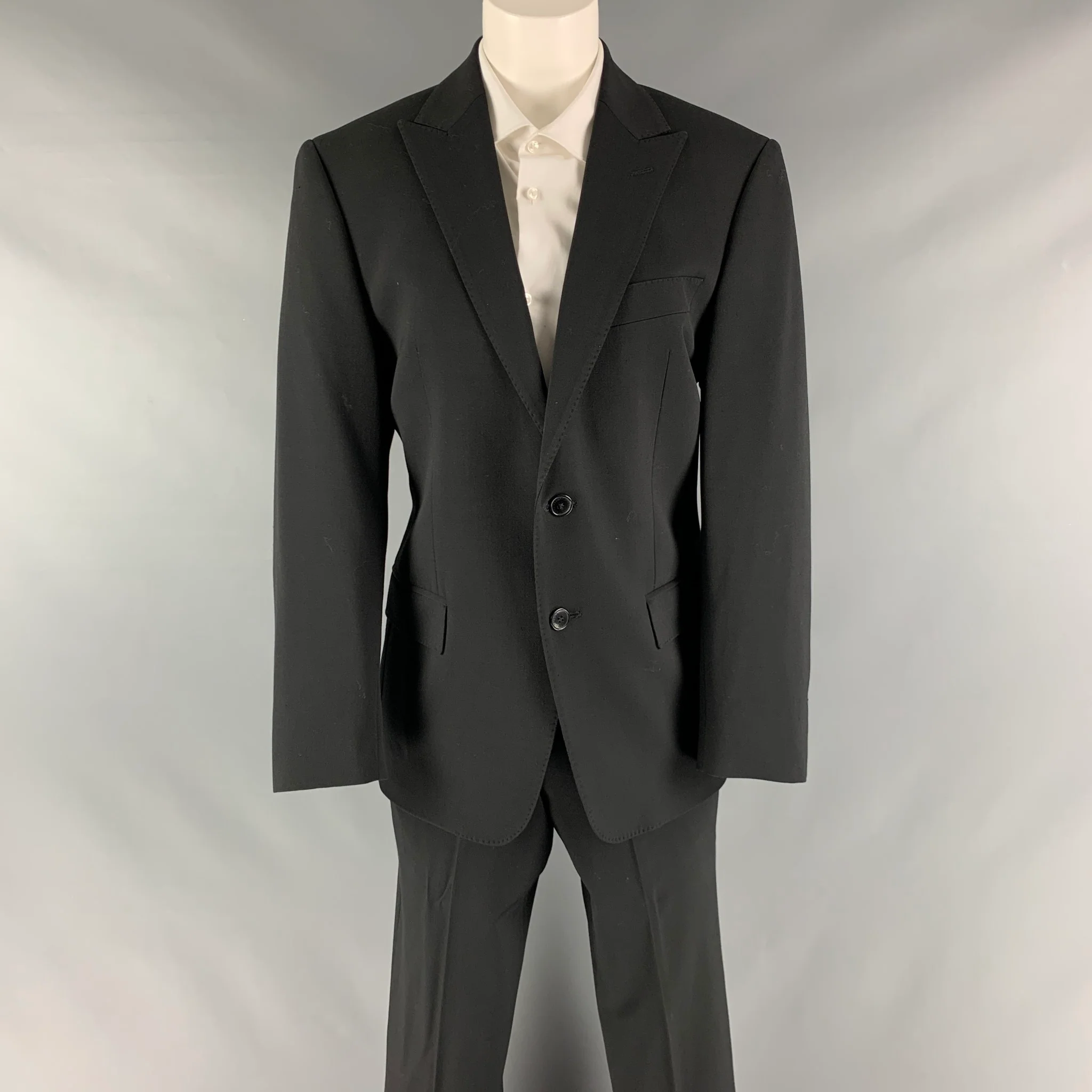 VERSACE COLLECTION Size 38 Black Wool Blend Single Breasted Suit