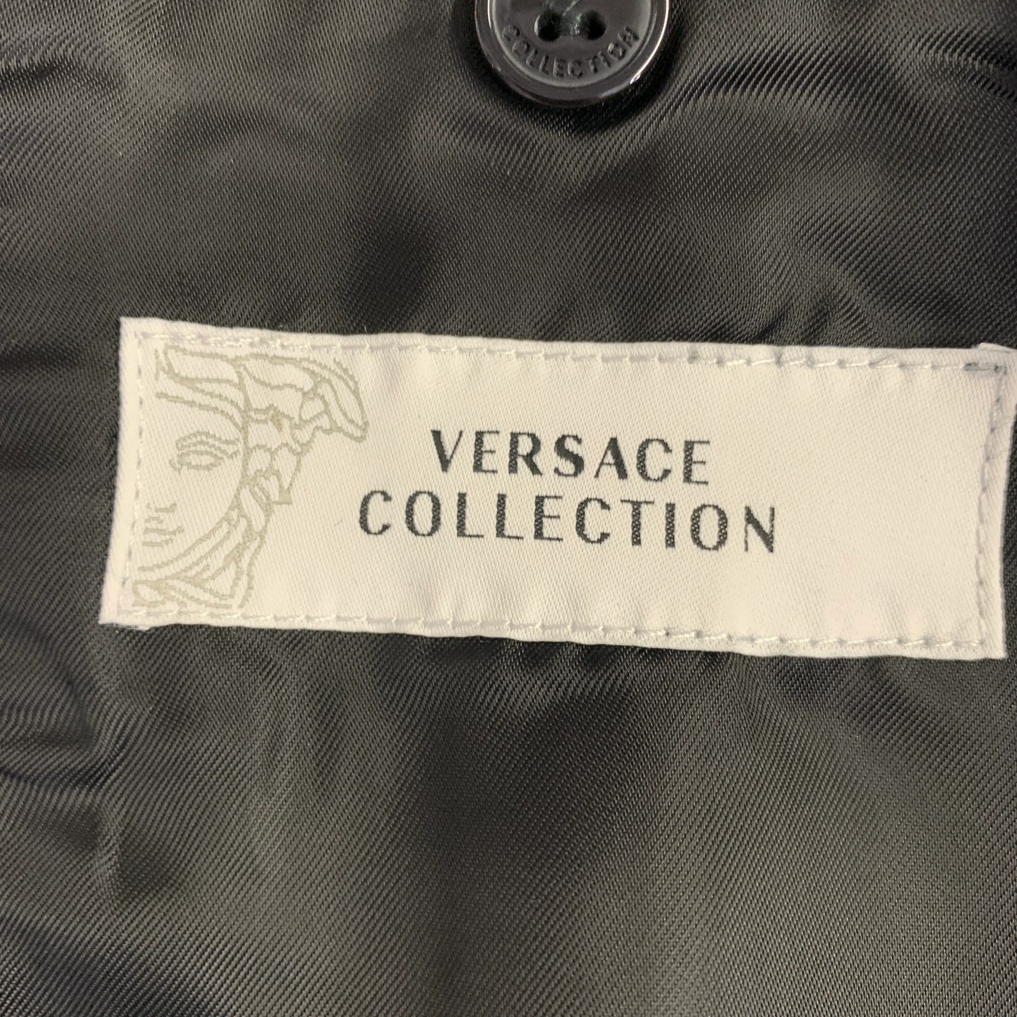 VERSACE COLLECTION Size 38 Green Black Animal Print Velvet Shawl Lapel Sport Coat - Image 8