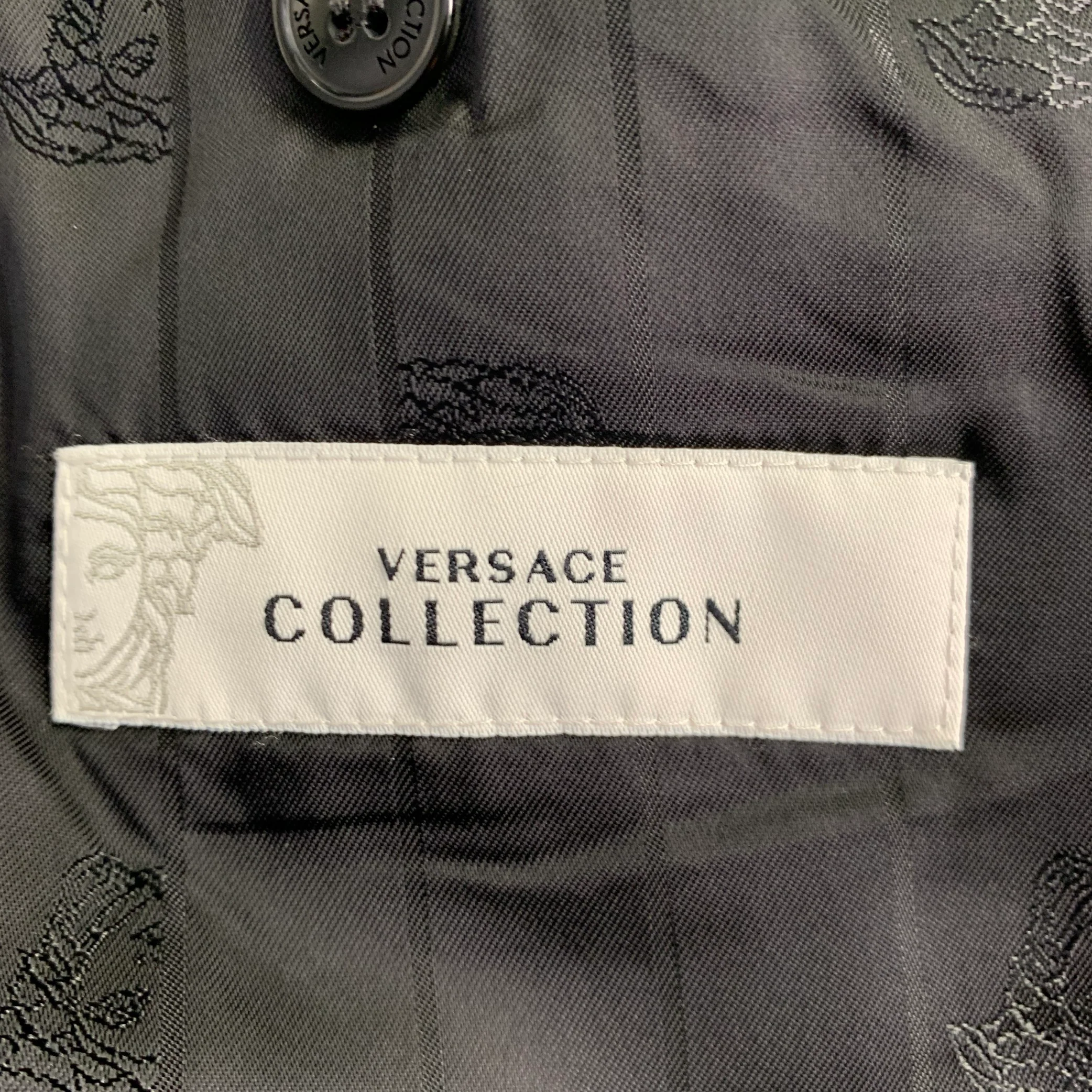 VERSACE COLLECTION Size 44 Black Stripe Viscose Blend Notch Lapel Suit - Image 9