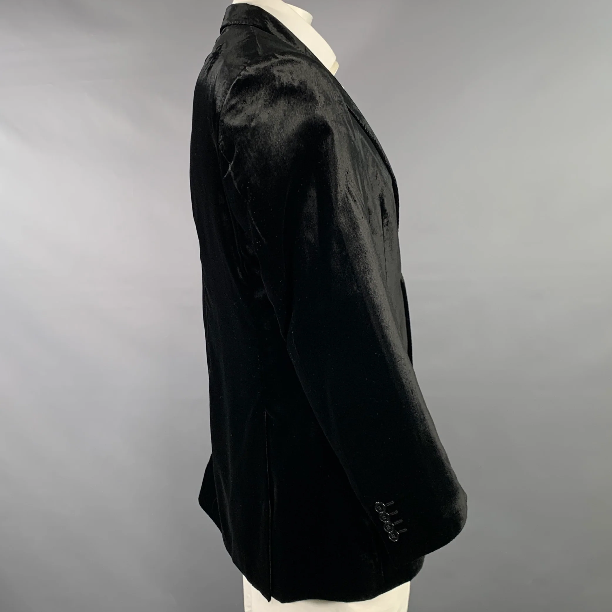 VERSACE COLLECTION Size 44 Black Velour Viscose Blend Sport Coat - Image 2