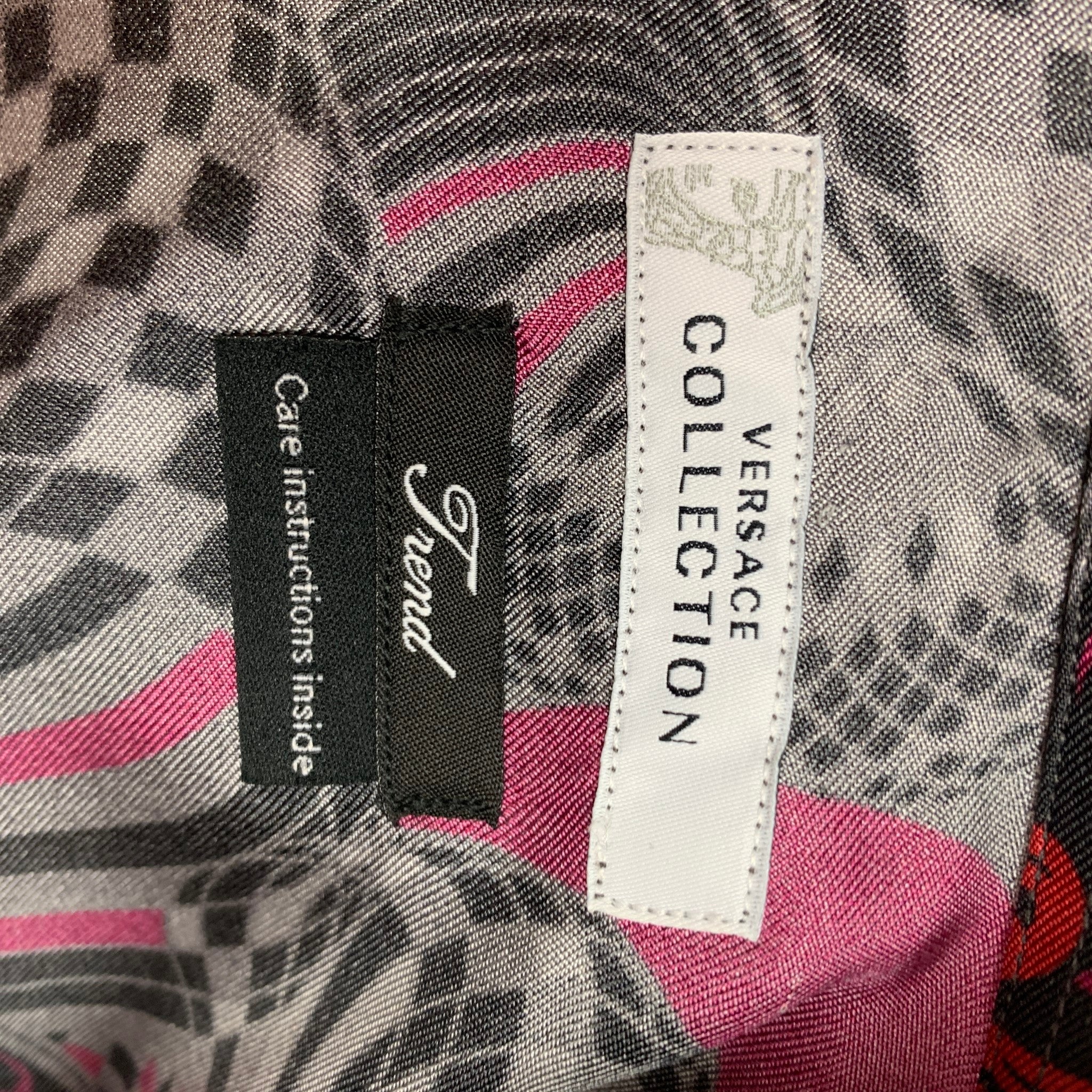 VERSACE COLLECTION Size S Dark Gray Magenta Print Silk Long Sleeve Shirt - Image 5
