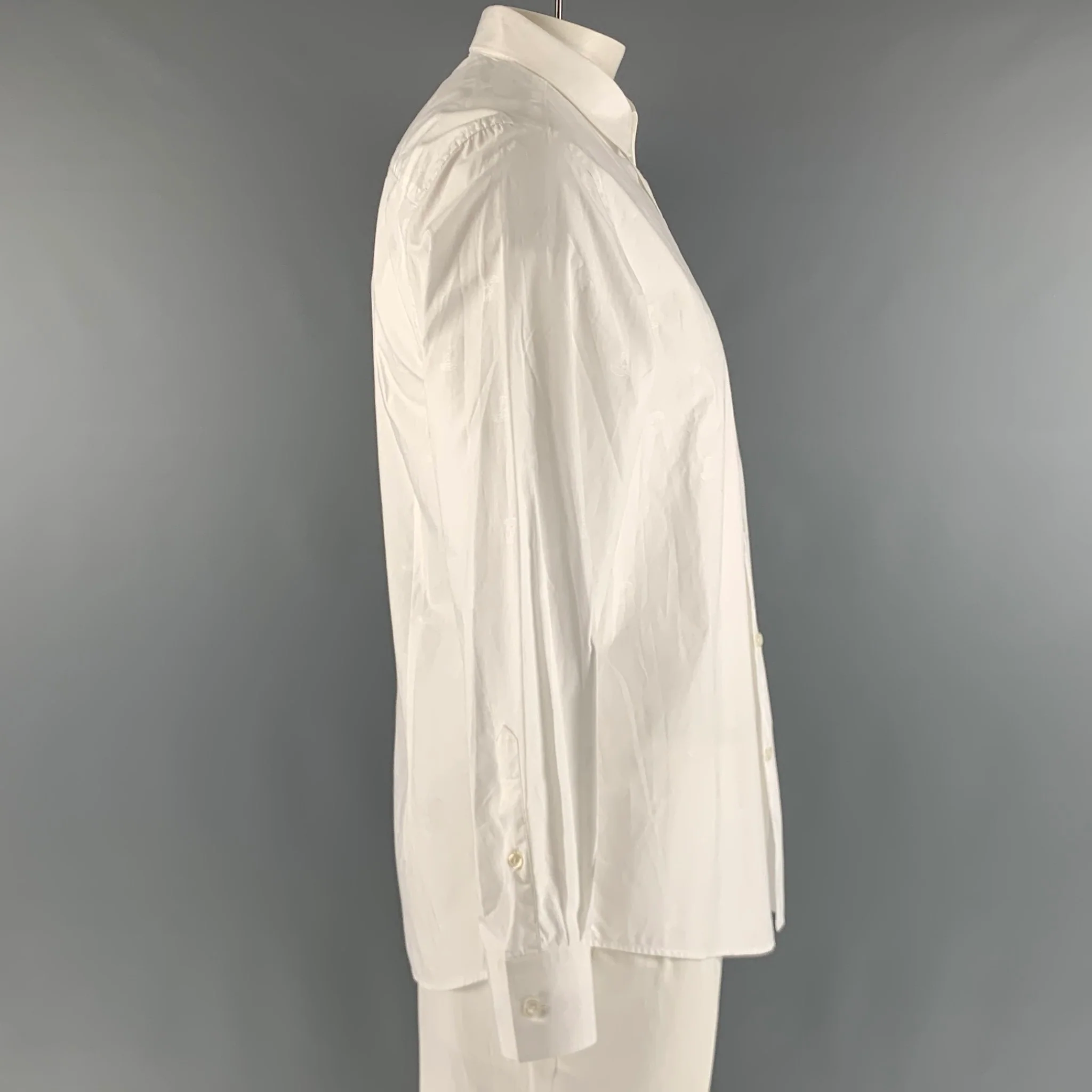 VERSACE COLLECTION Size XL White Solid Cotton Button Up Long Sleeve Shirt - Image 3