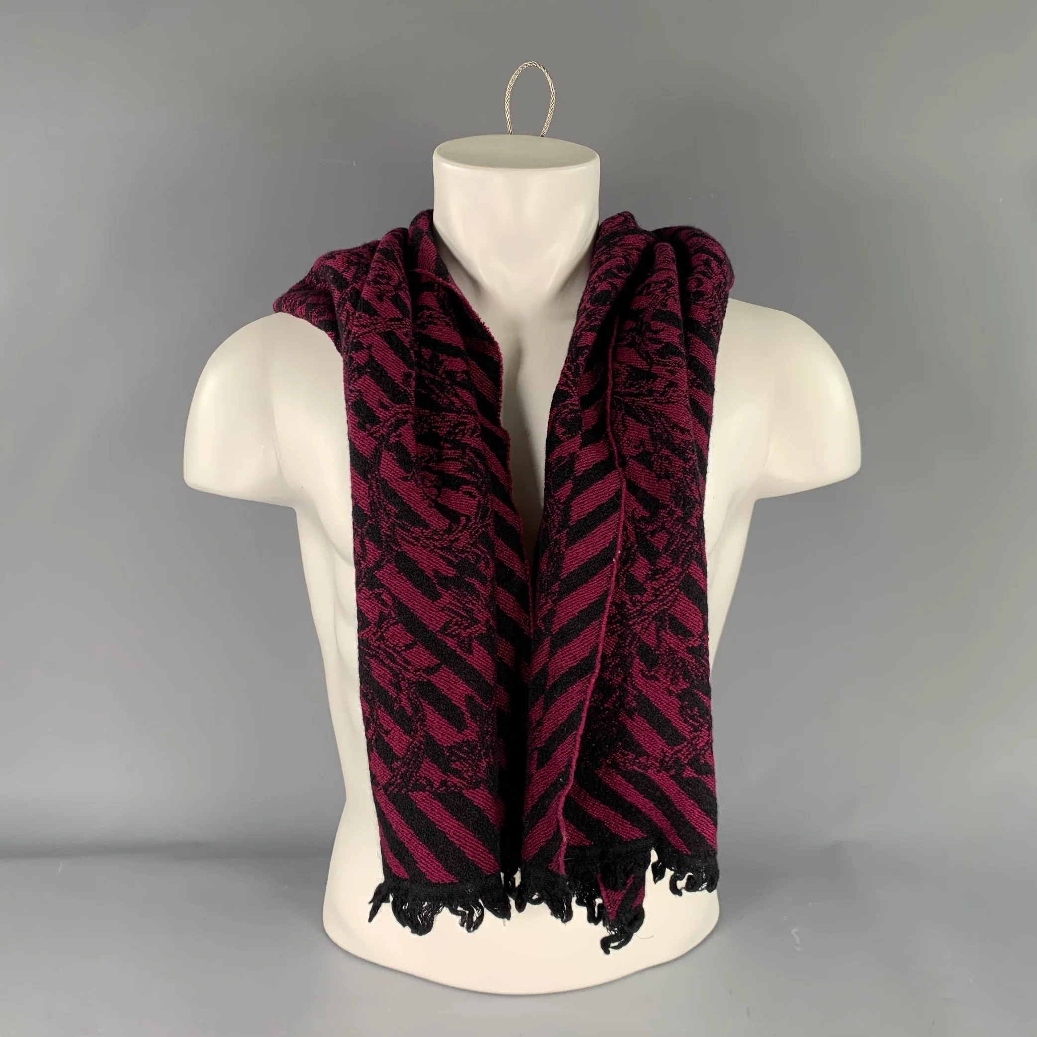 VERSACE Fuschia Black Wool Knit Scarves