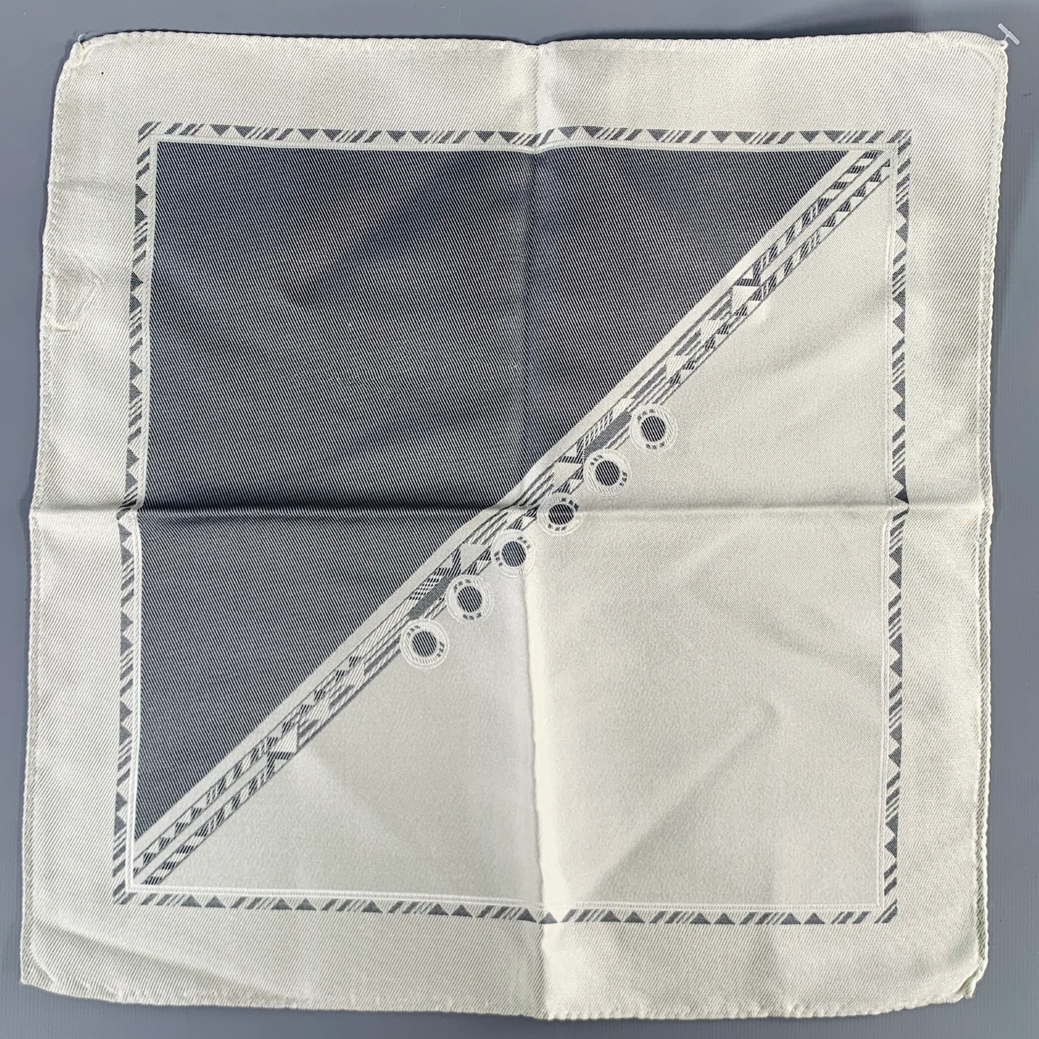 VERSACE Grey Cream Color Block Silk Pocket Square