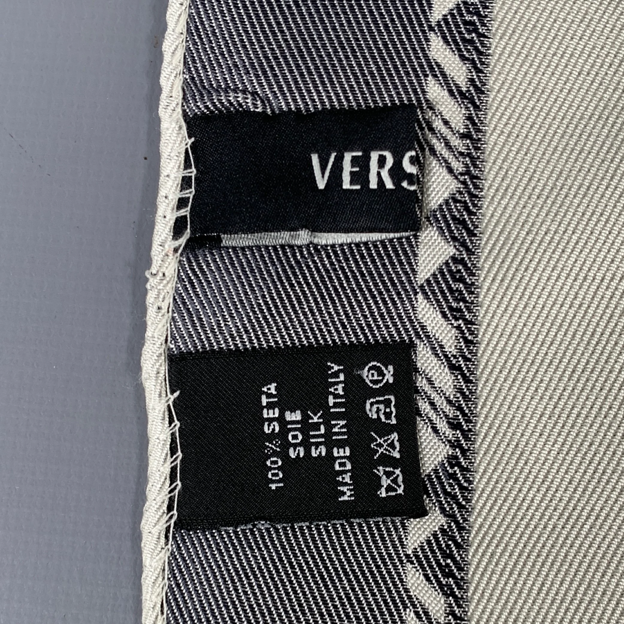 VERSACE Grey Cream Color Block Silk Pocket Square - Image 2
