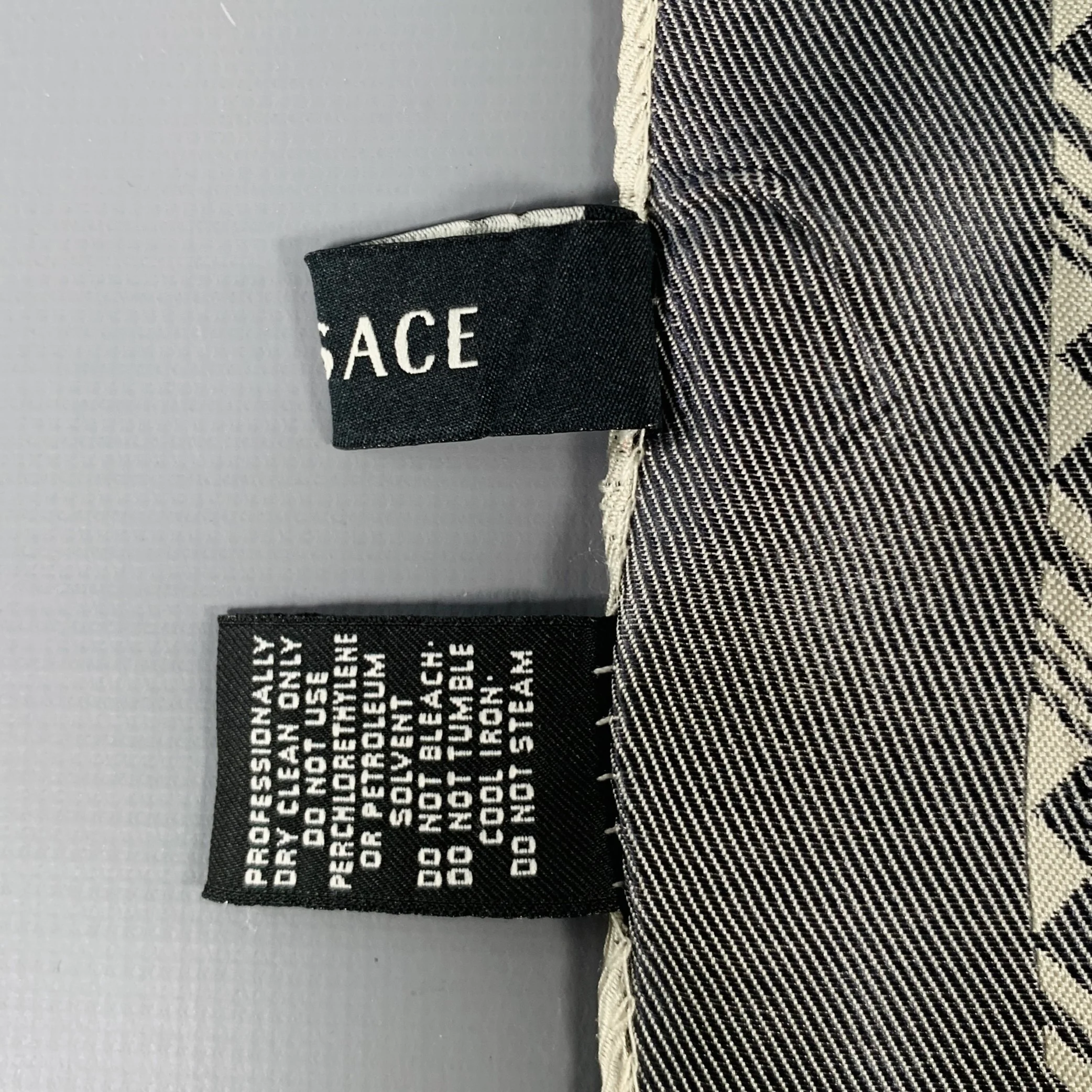 VERSACE Grey Cream Color Block Silk Pocket Square - Image 3