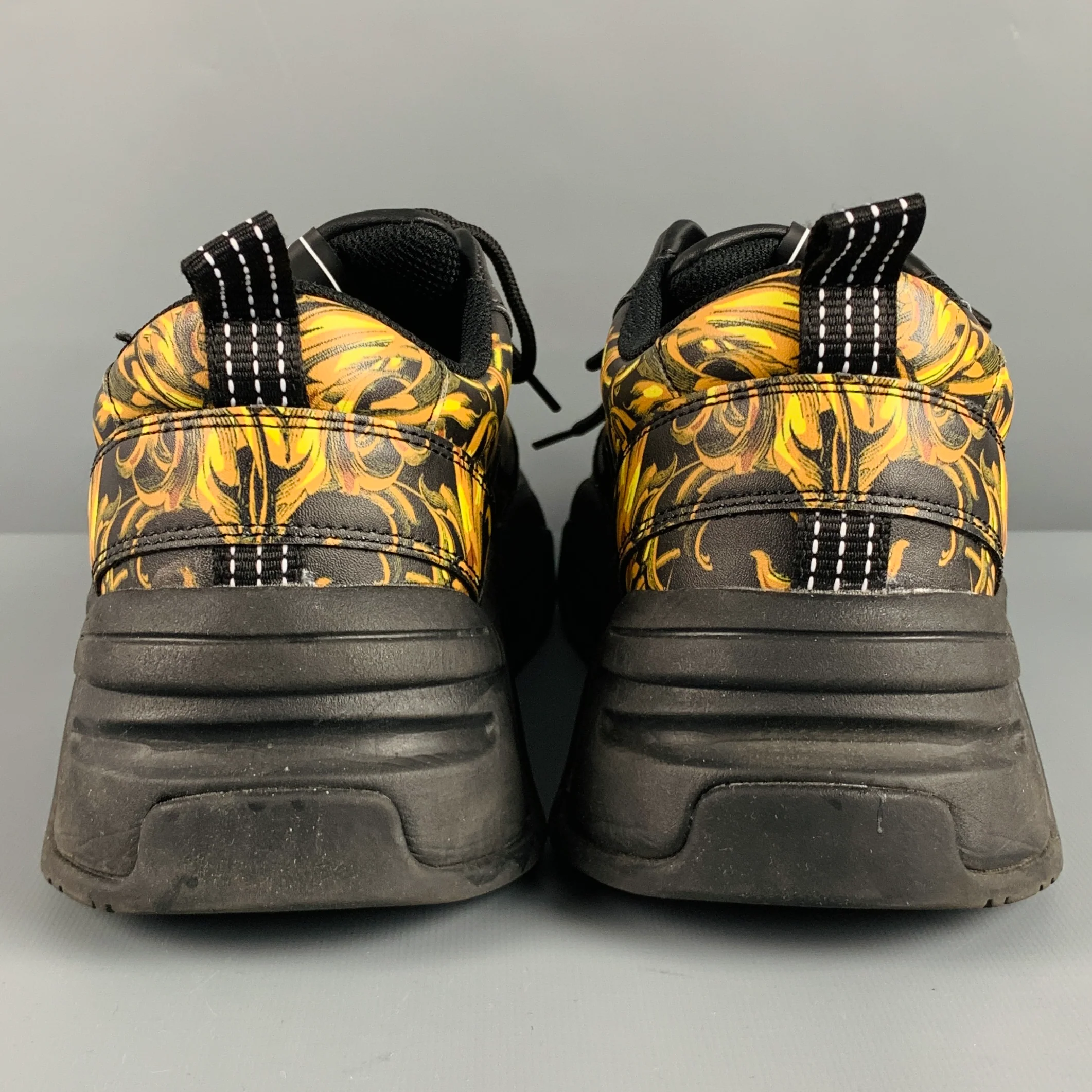 VERSACE JEANS COUTURE Size 10.5 Black Gold Baroque Leather Sneakers - Image 3