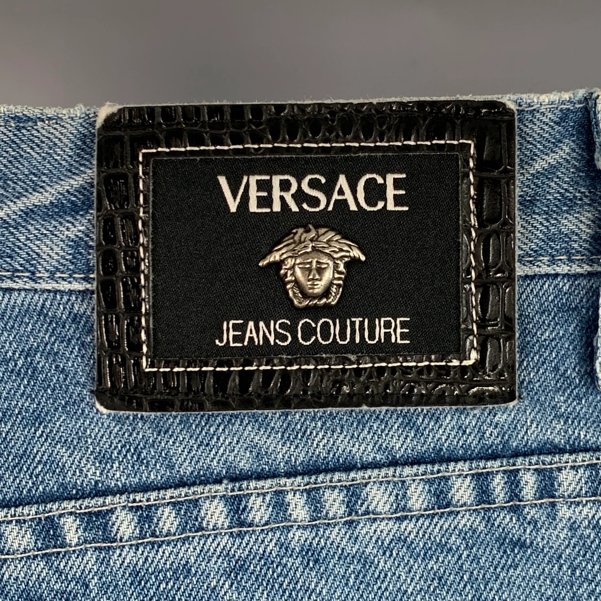 VERSACE JEANS COUTURE Size 34 Blue Cotton Twill Tapered Zip Fly Jeans - Image 5