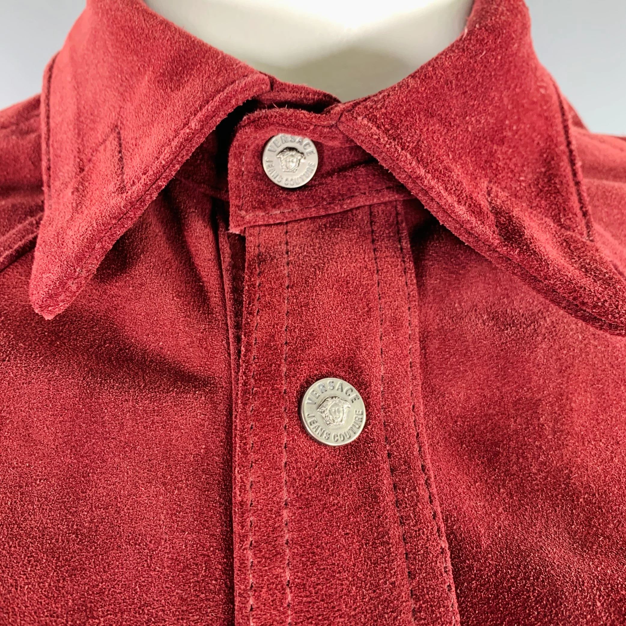 VERSACE JEANS COUTURE Size XL Burgundy Suede Western Shirt Jacket - Image 2