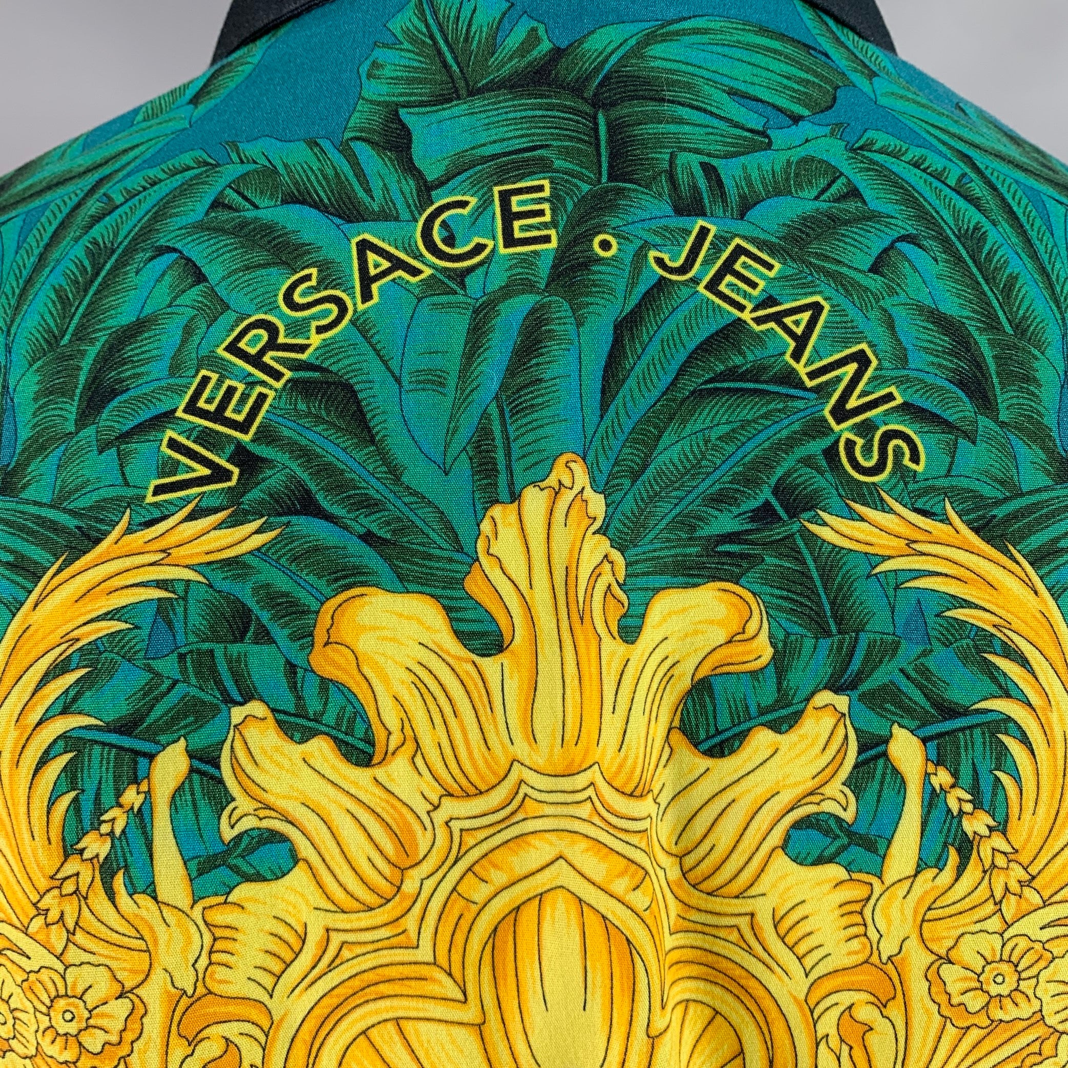 VERSACE JEANS Size S Green Gold Print Cotton Button Up Long Sleeve Shirt - Image 4