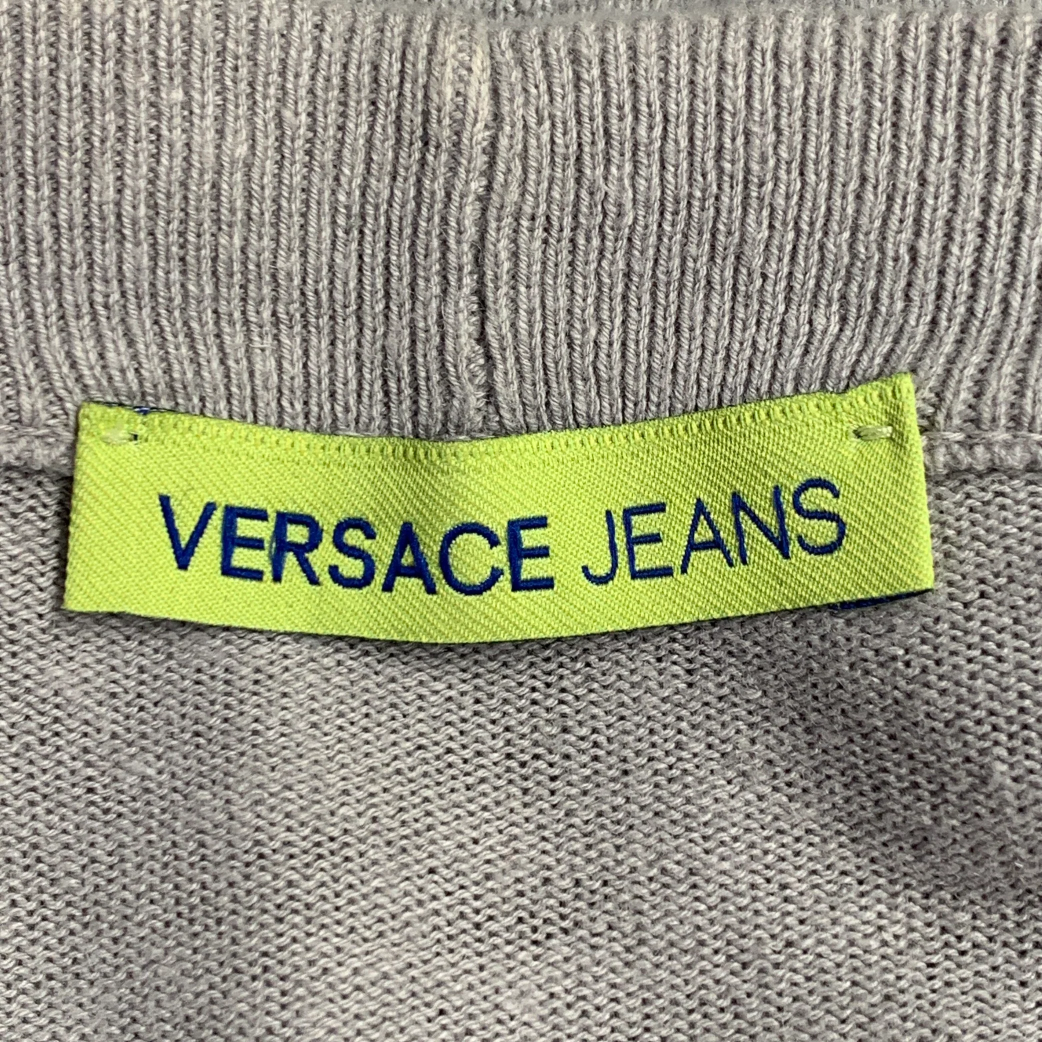 VERSACE JEANS Size XL Grey Black Graffiti Cotton Linen Knit Cardigan - Image 9