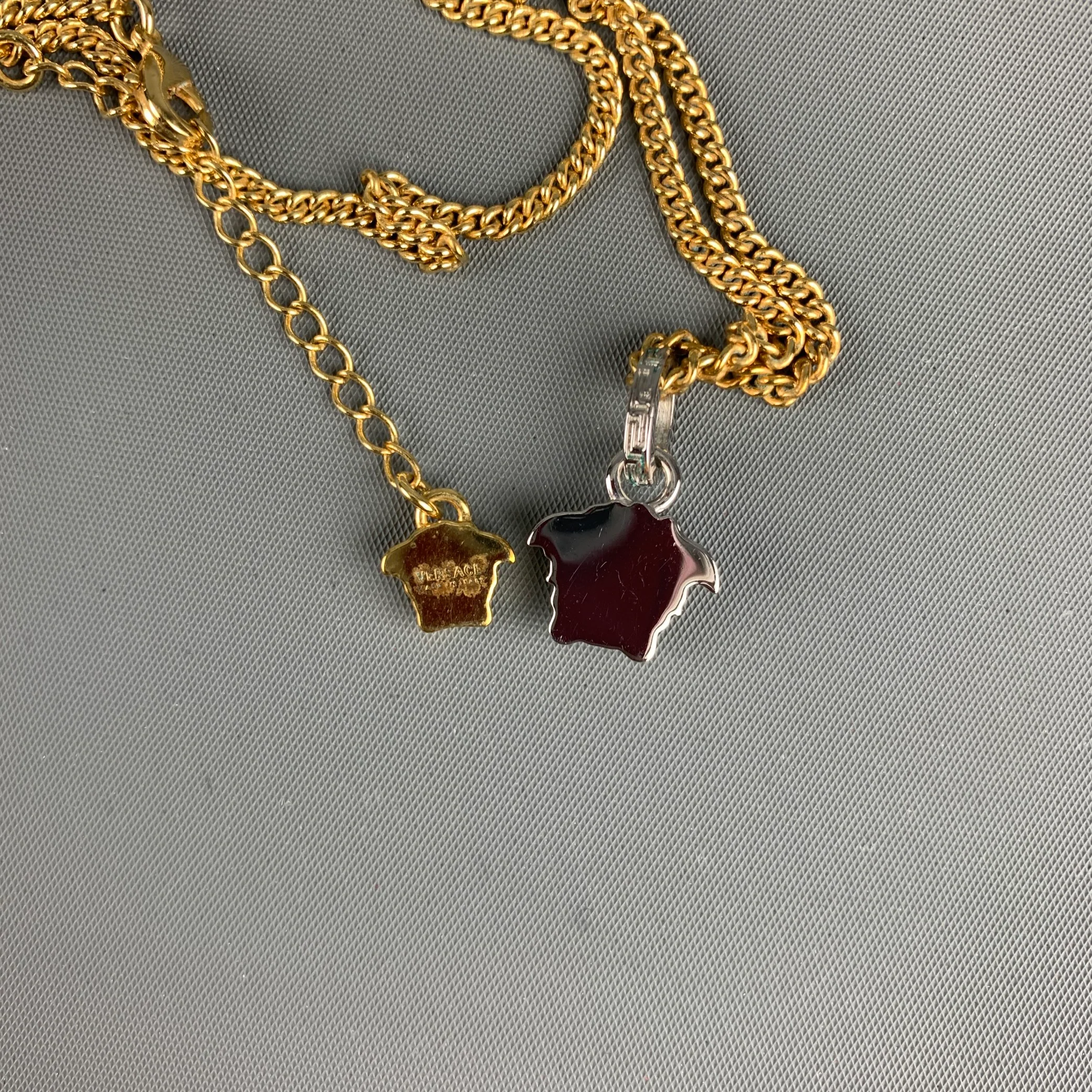 VERSACE Silver Gold Medusa Heads Metal Pendant Chocker Necklace - Image 4