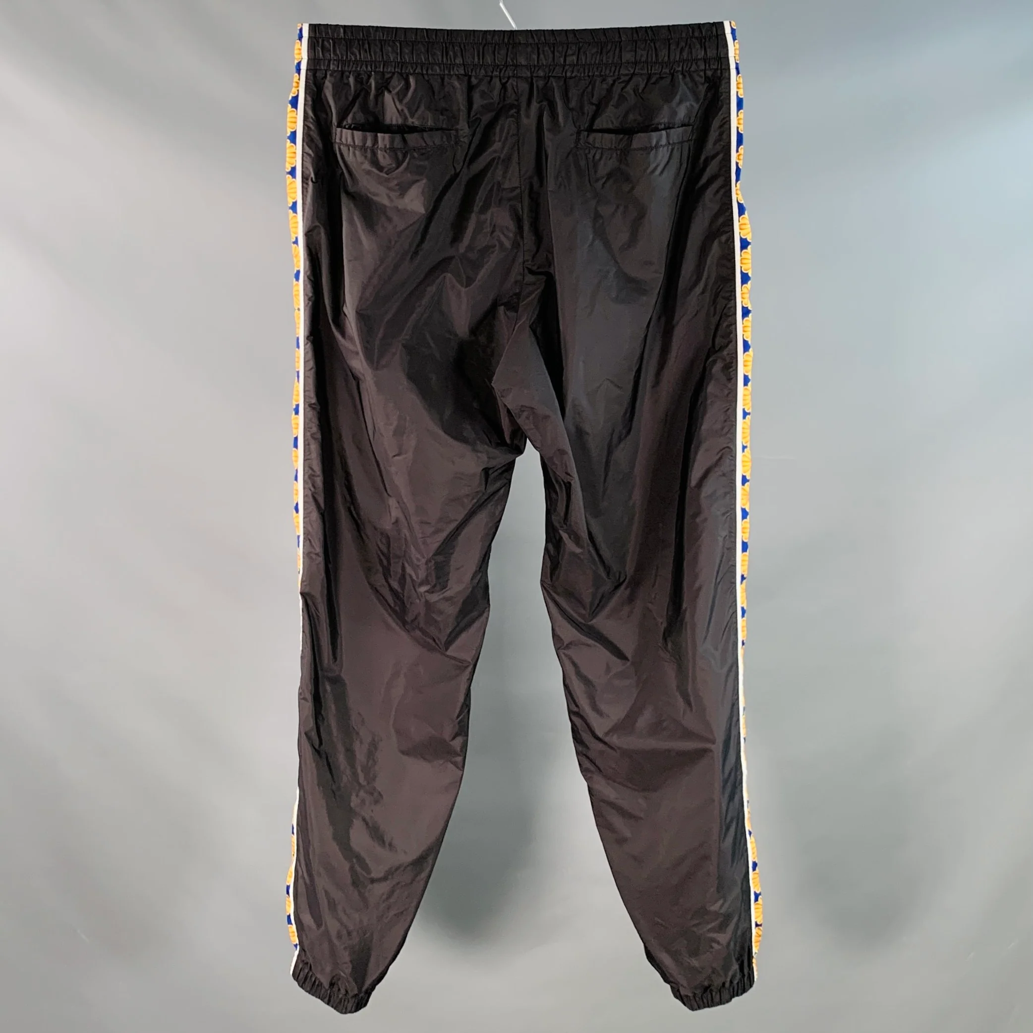 VERSACE Size 36 Black Blue Gold Vertical Stripe Nylon Sweatpants Casual Pants - Image 2