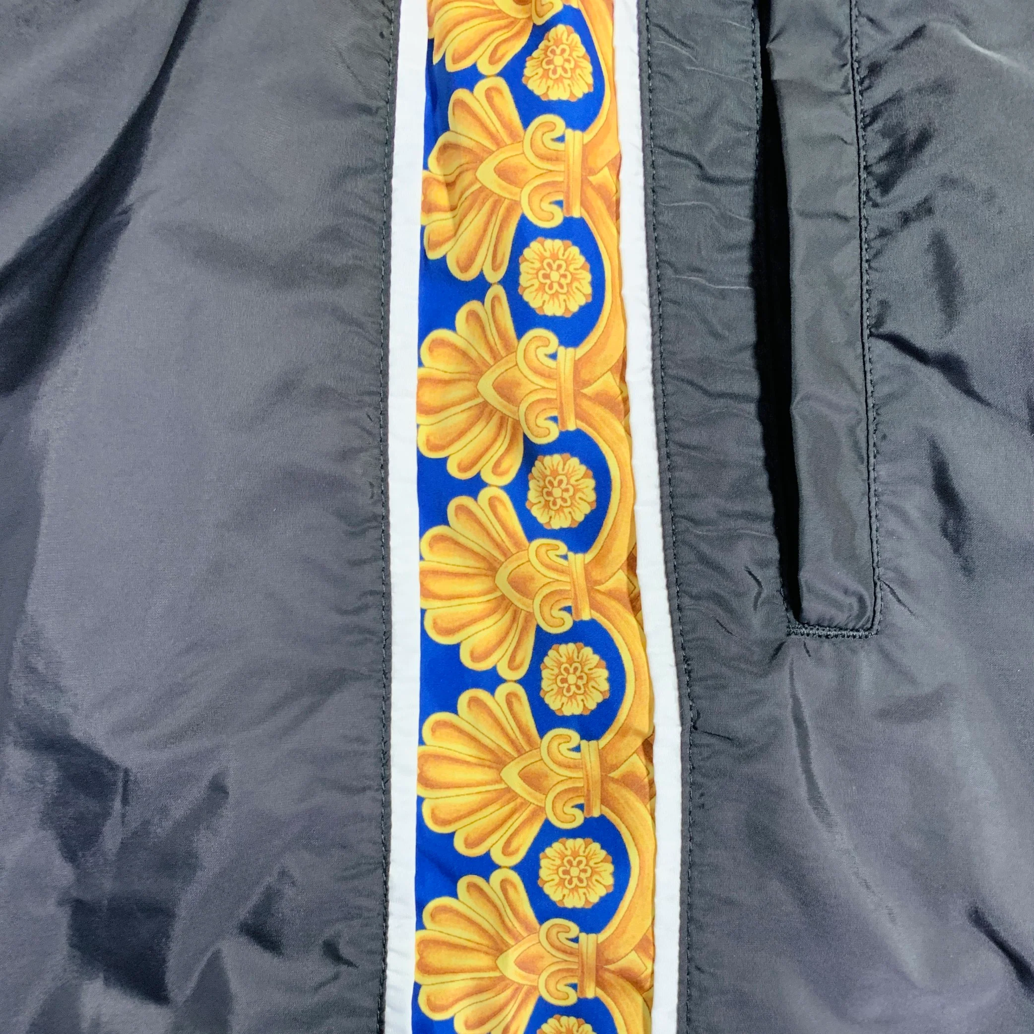 VERSACE Size 36 Black Blue Gold Vertical Stripe Nylon Sweatpants Casual Pants - Image 3