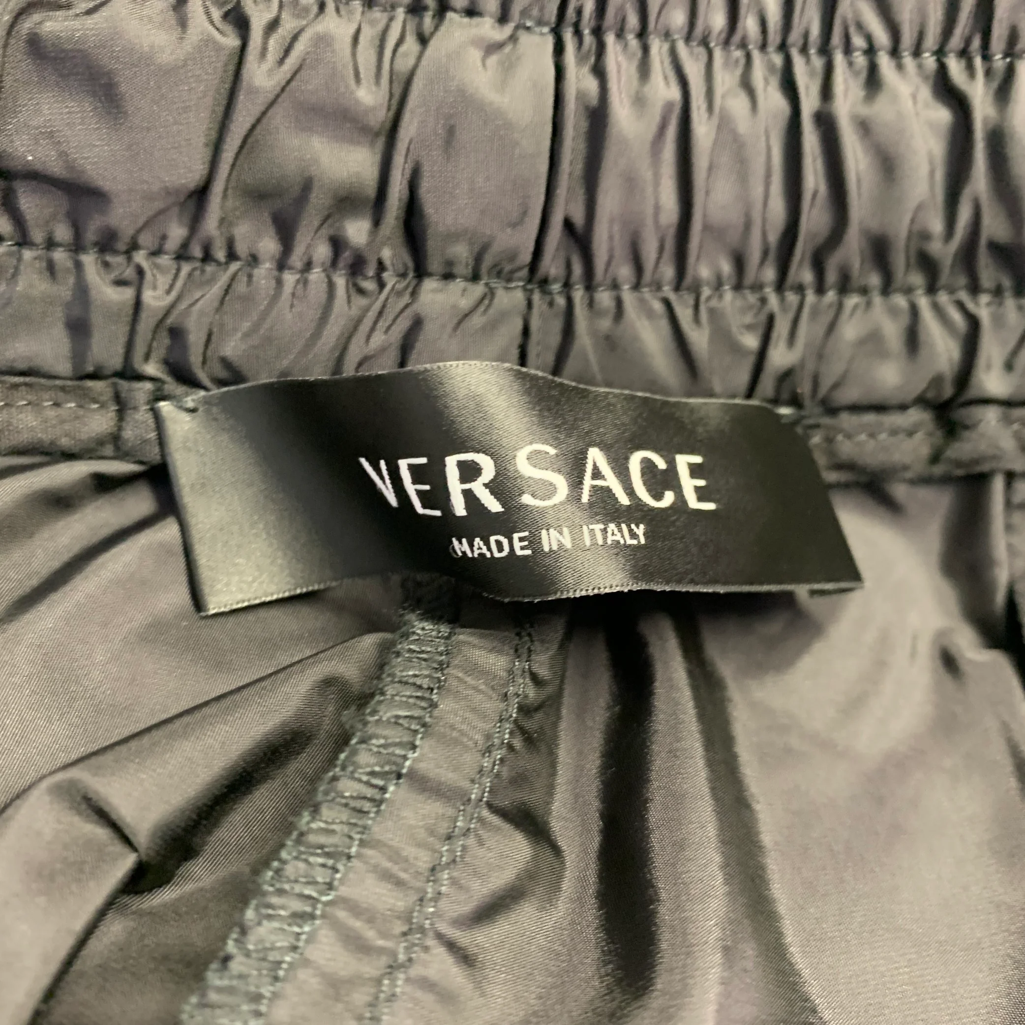 VERSACE Size 36 Black Blue Gold Vertical Stripe Nylon Sweatpants Casual Pants - Image 4