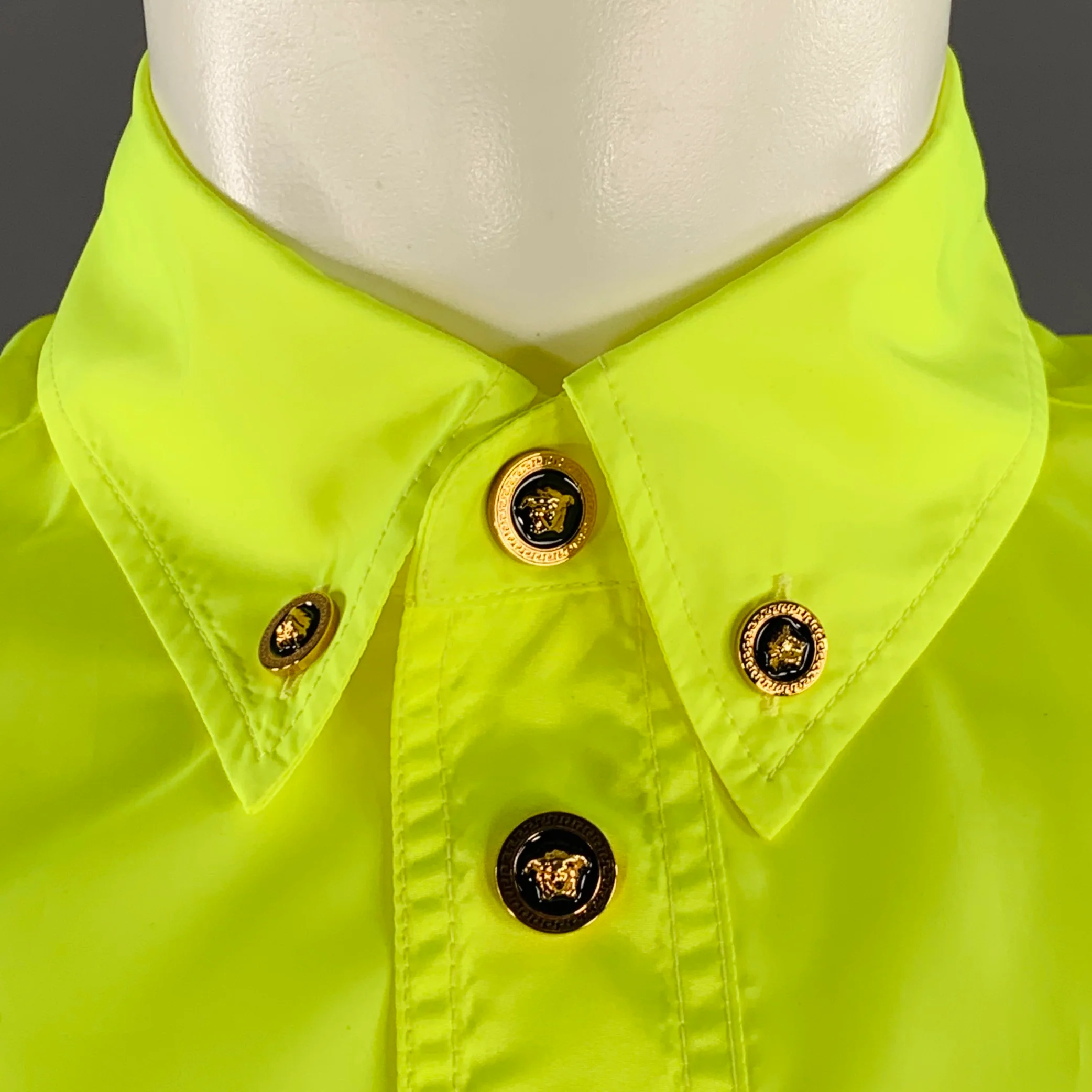 VERSACE Size 36 Neon Yellow Polyester One Pocket Oversized Long Sleeve Shirt - Image 2