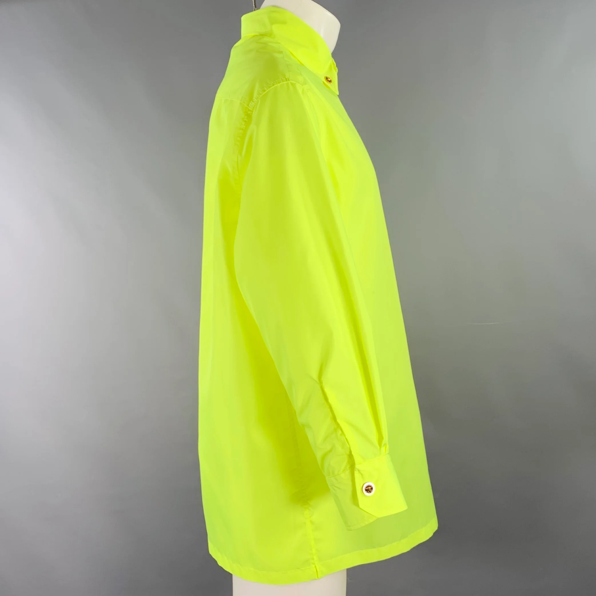 VERSACE Size 36 Neon Yellow Polyester One Pocket Oversized Long Sleeve Shirt - Image 3