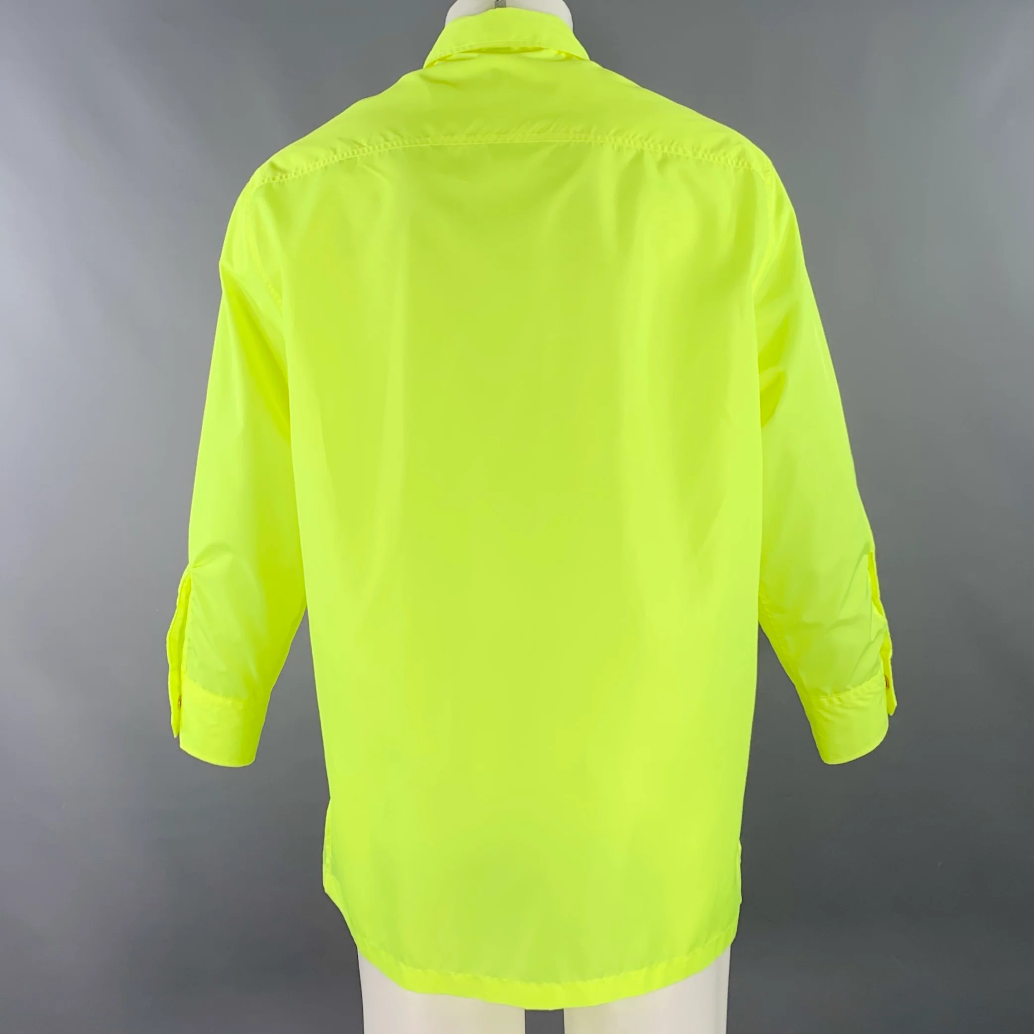 VERSACE Size 36 Neon Yellow Polyester One Pocket Oversized Long Sleeve Shirt - Image 4