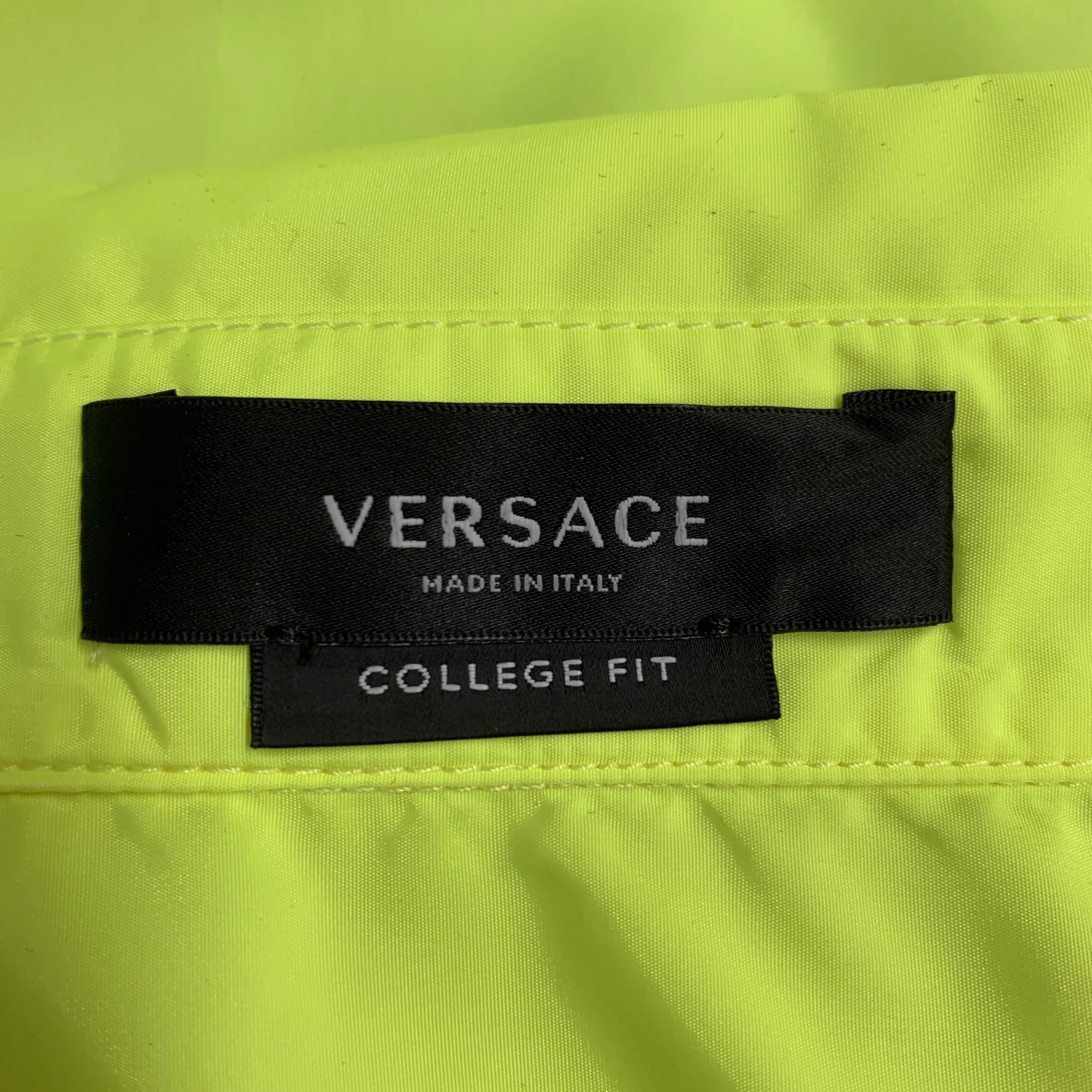 VERSACE Size 36 Neon Yellow Polyester One Pocket Oversized Long Sleeve Shirt - Image 5