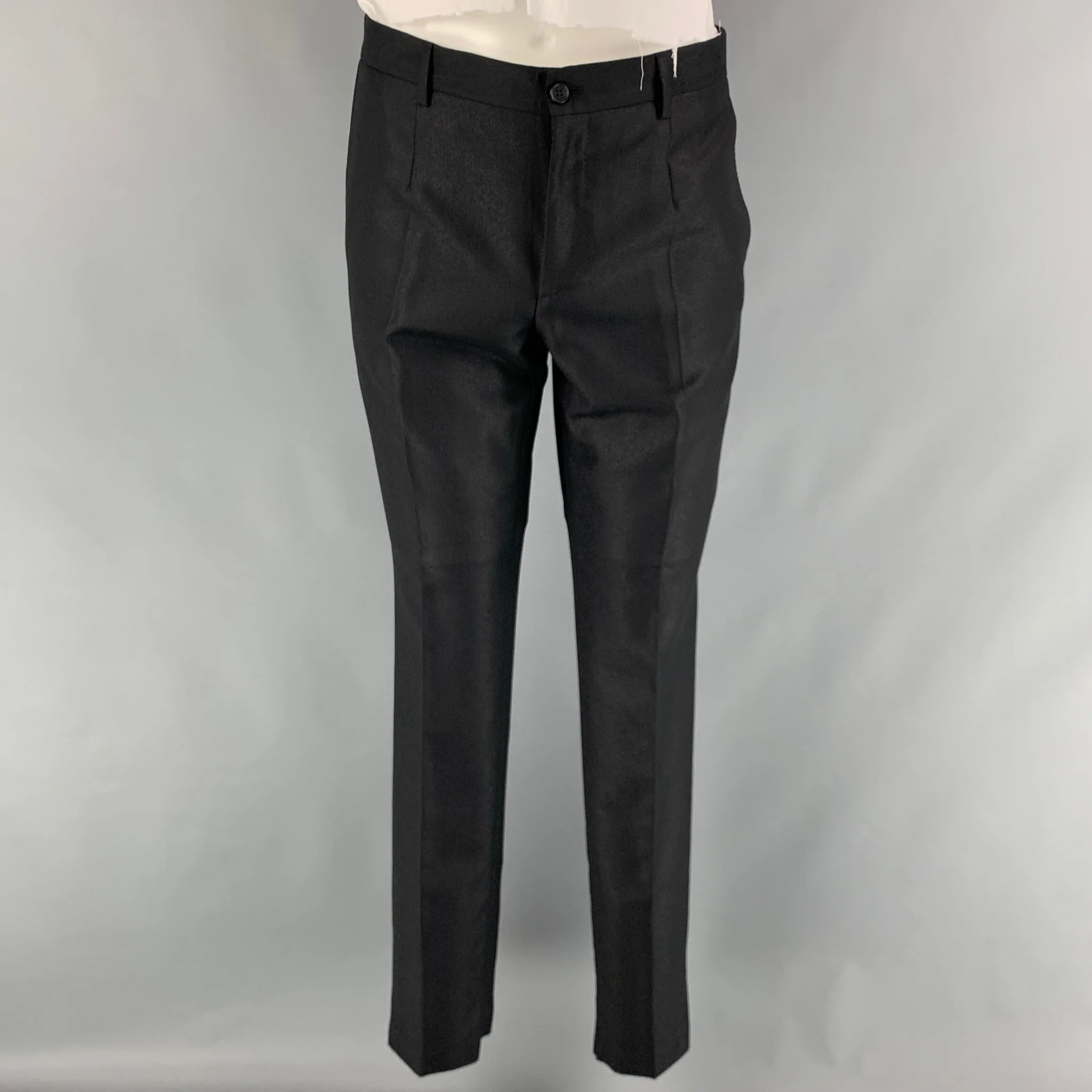 VERSACE Size 38 Black Solid Wool Silk Notch Lapel Suit - Image 5