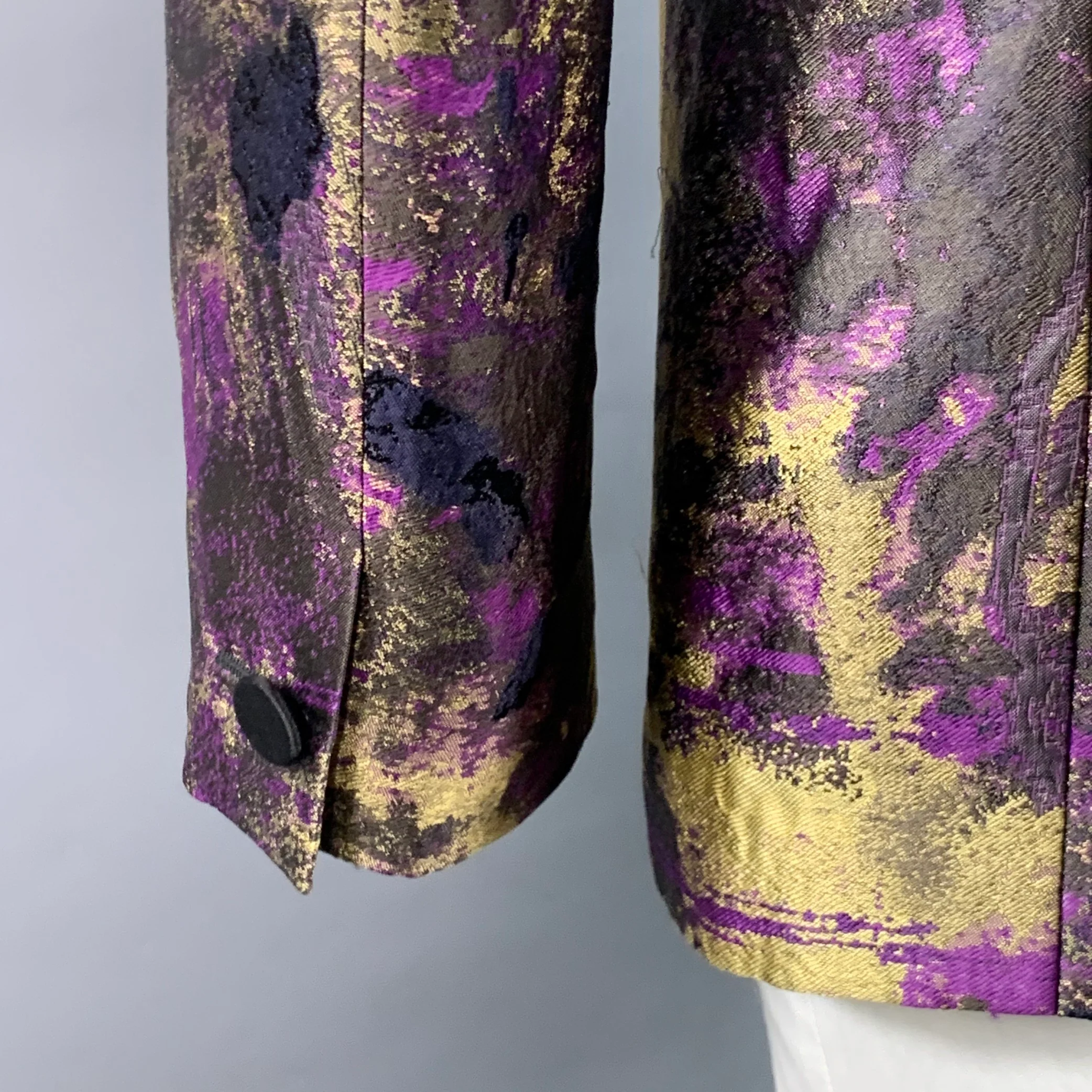 VERSACE Size 44 Black Gold Purple Abstract Silk Blend Shawl Collar Sport Coat - Image 5