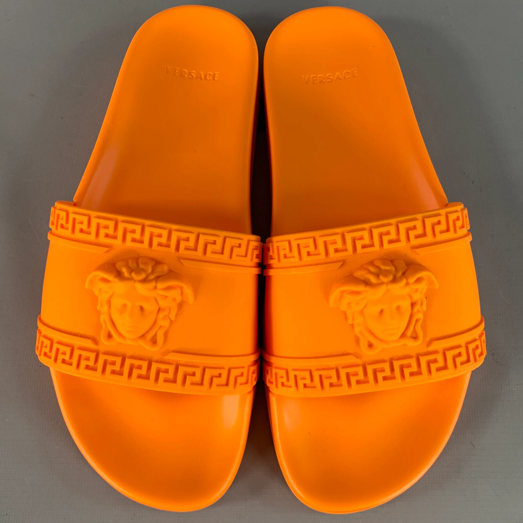 VERSACE Size 9.5 Orange Medusa Acetate Slip On Slide Sandals - Image 4